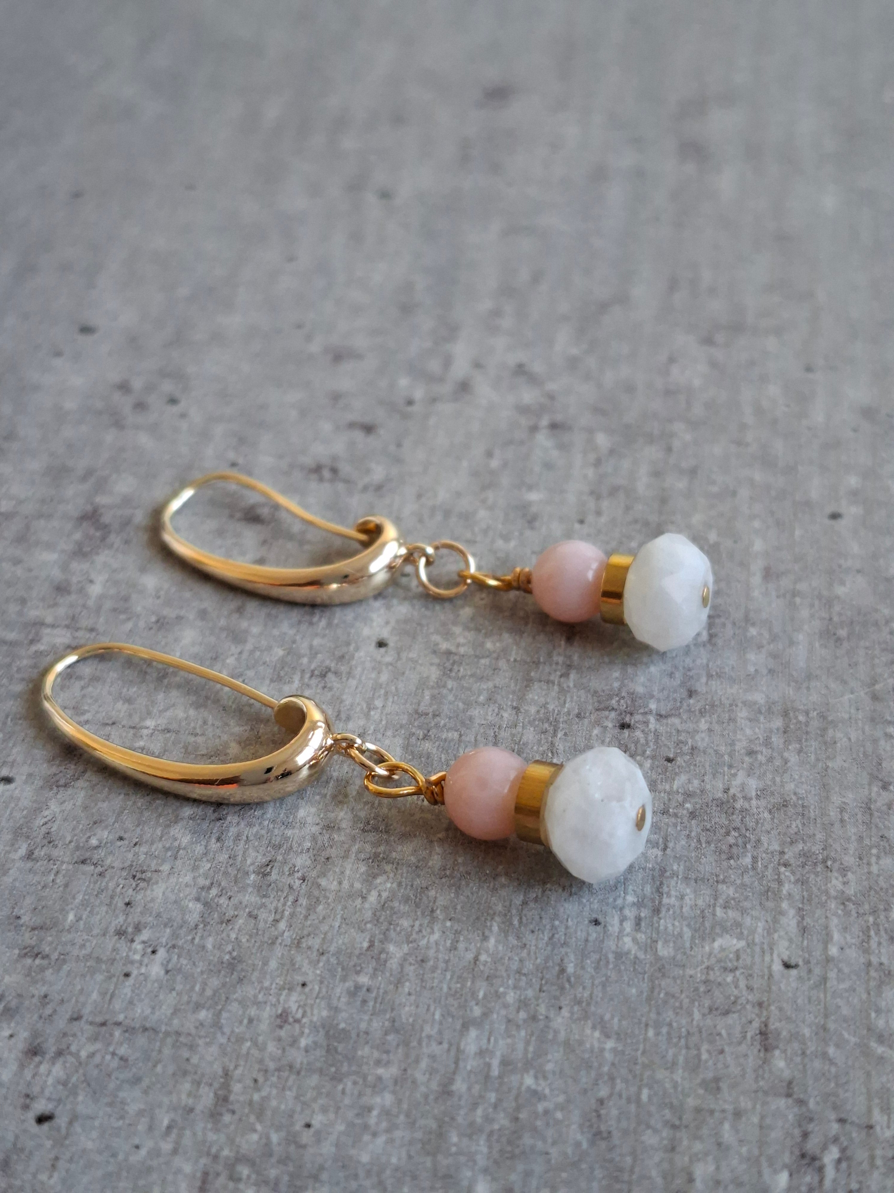 Boucles d'oreilles Opale Rose et Pierre de Lune