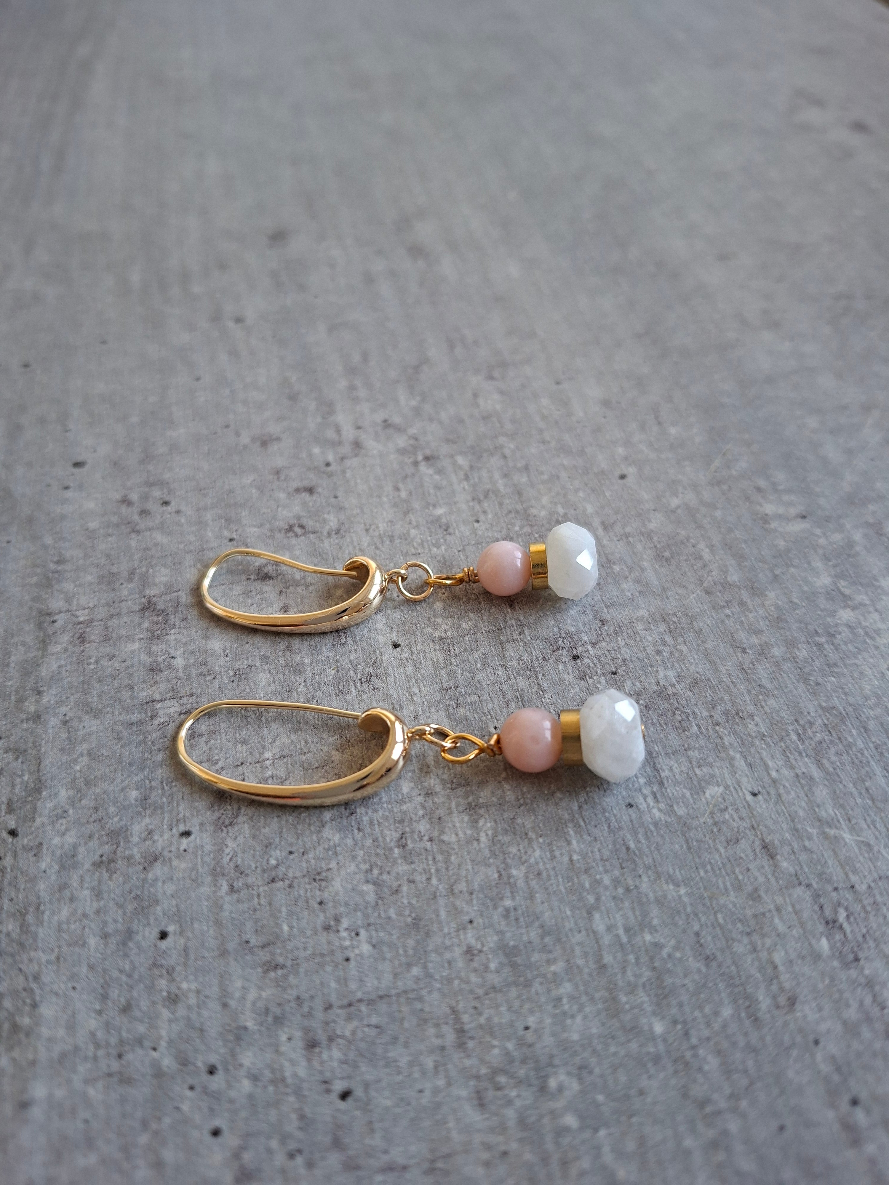 Boucles d'oreilles Opale Rose et Pierre de Lune