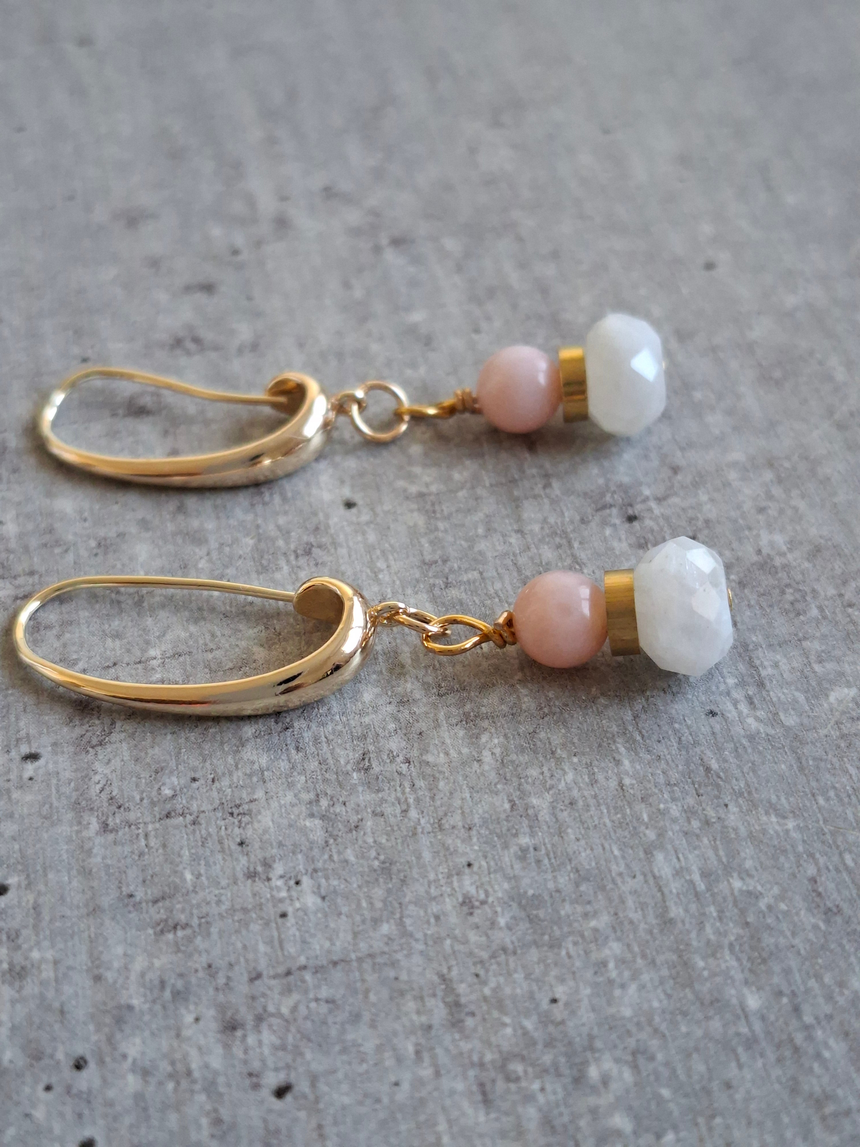Boucles d'oreilles Opale Rose et Pierre de Lune