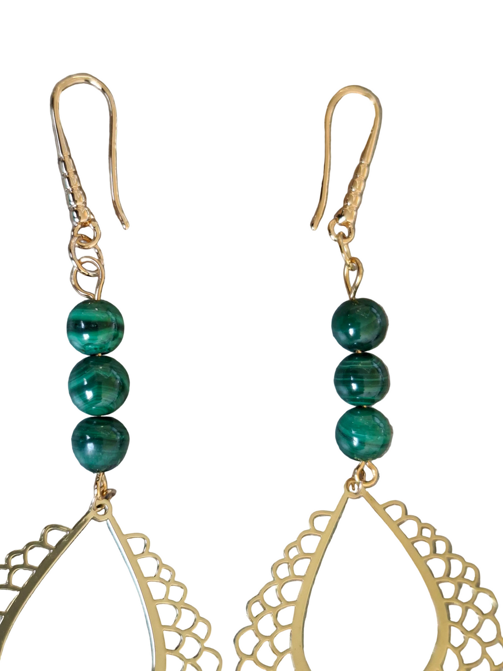 Boucles d'oreilles Malachite avec Estampes Dorées