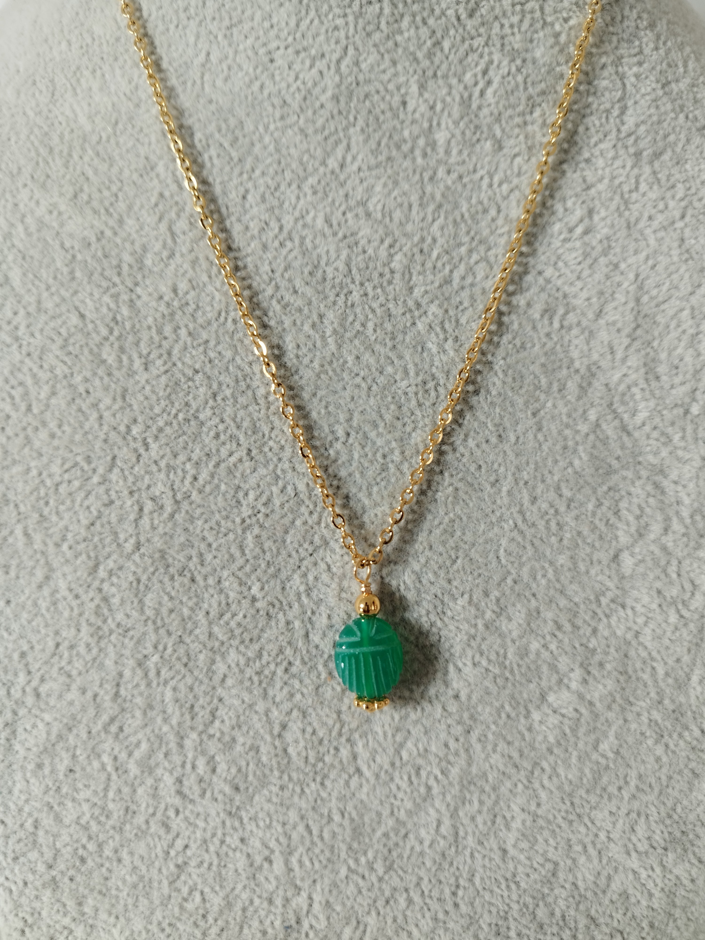 Collier Scarabée Onyx Vert - Protection et Ancrage