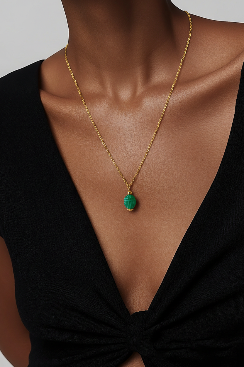 Collier Scarabée Onyx Vert - Protection et Ancrage