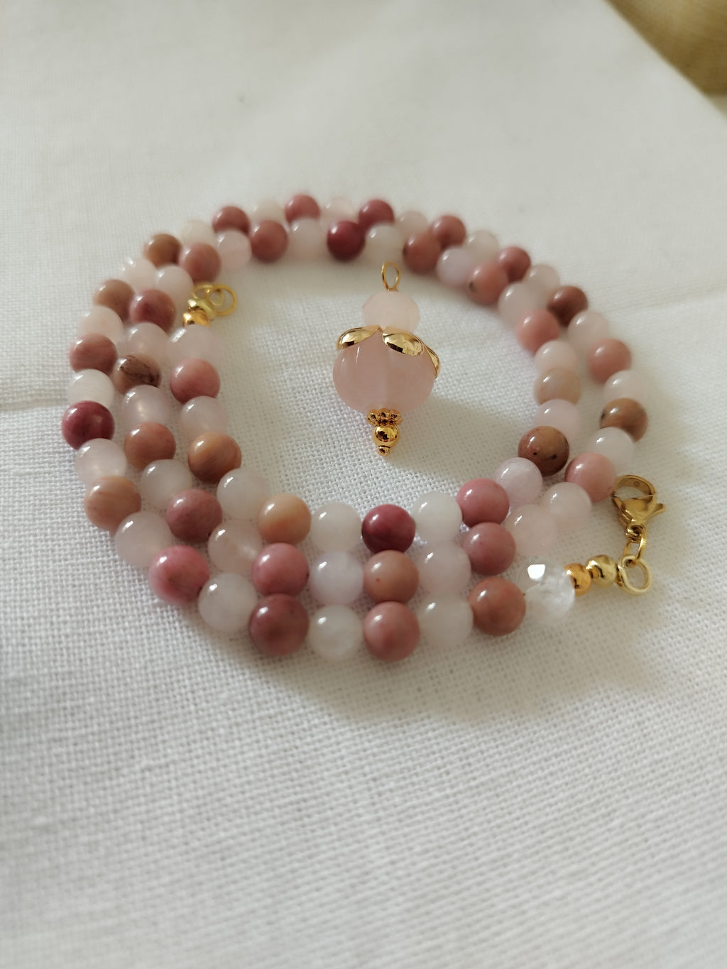 Collier Alma - Quartz Rose et Rhodonite