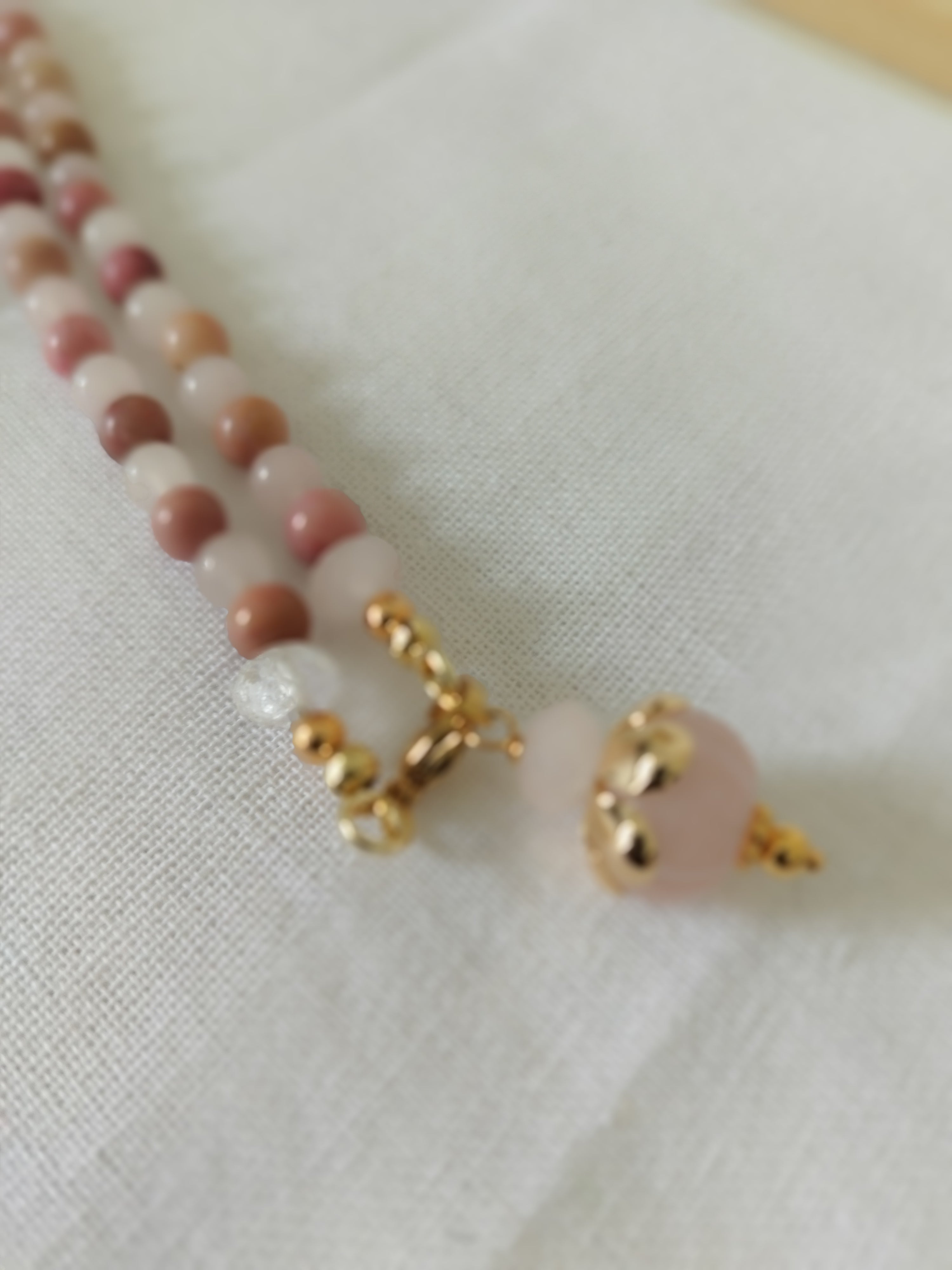 Collier Alma - Quartz Rose et Rhodonite