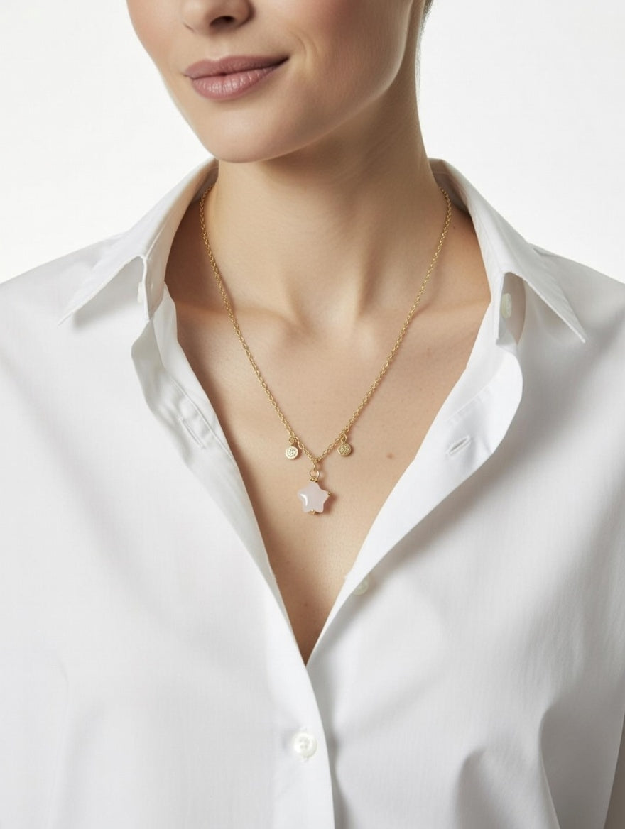 Collier Fin Quartz Rose Étoile