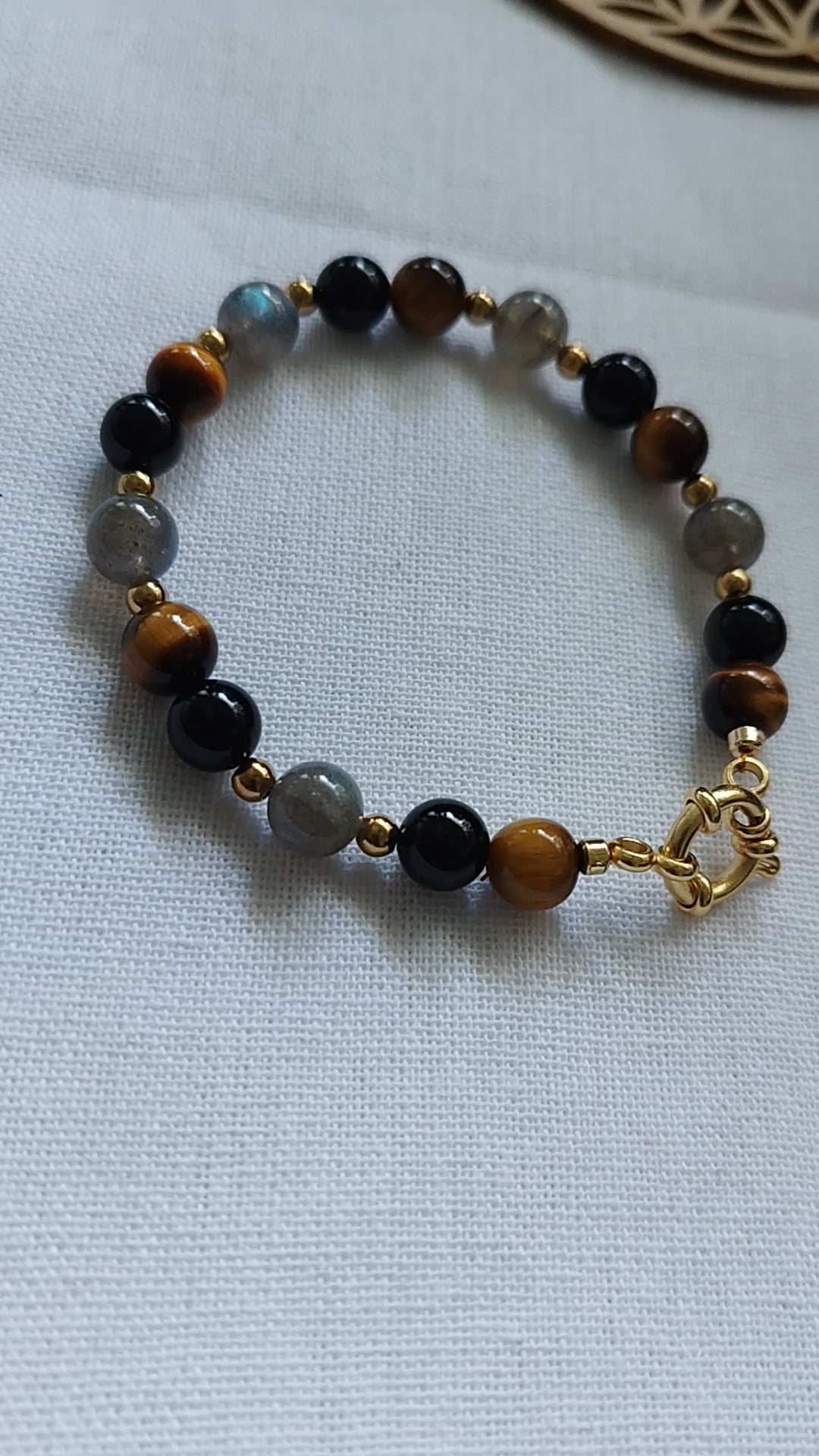 Bracelet Sentinelle - Tourmaline noire, Labradorite, Oeil de tigre