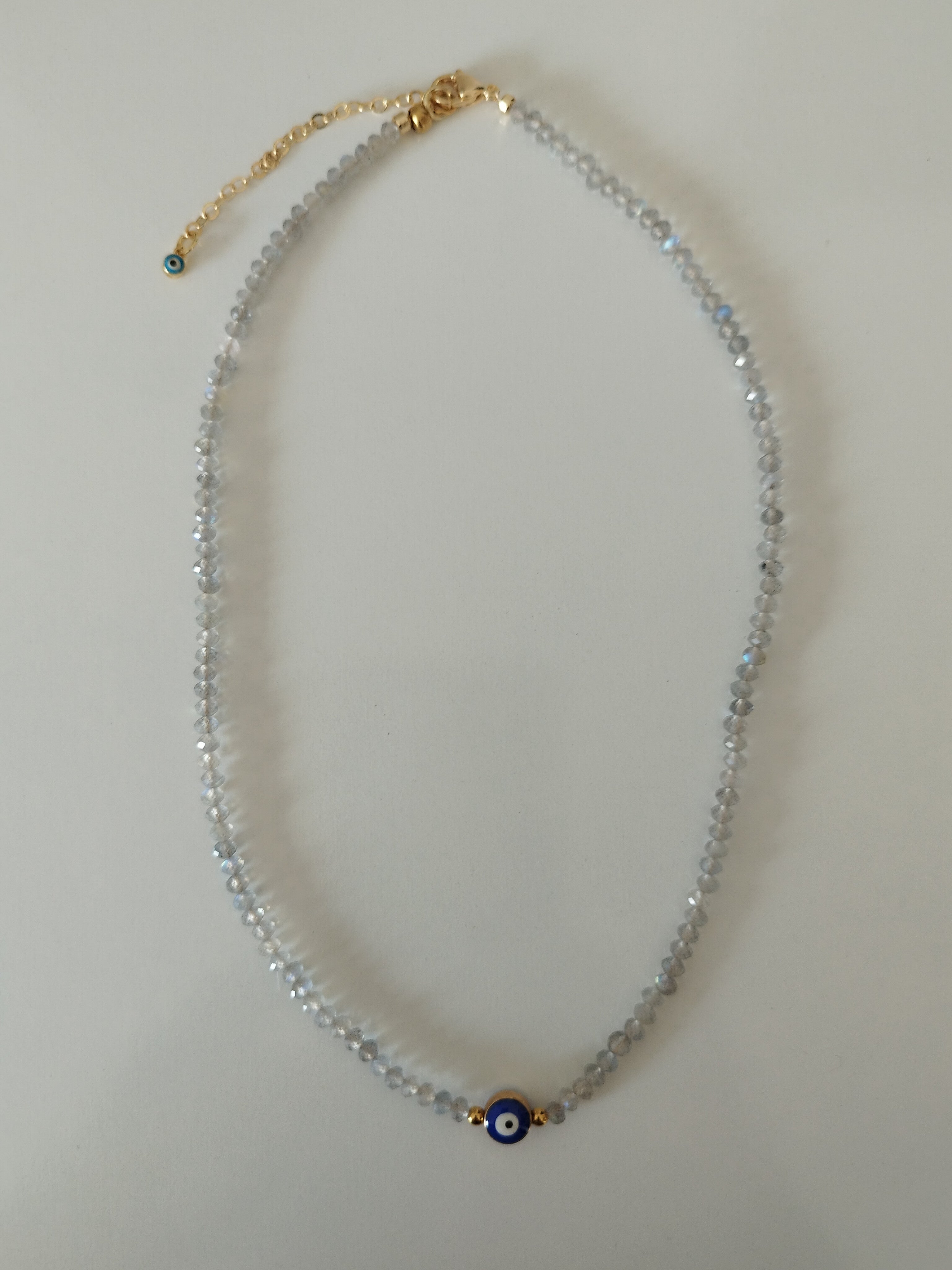 Collier Labradorite Facettée et Œil Turc - Protection Lumineuse