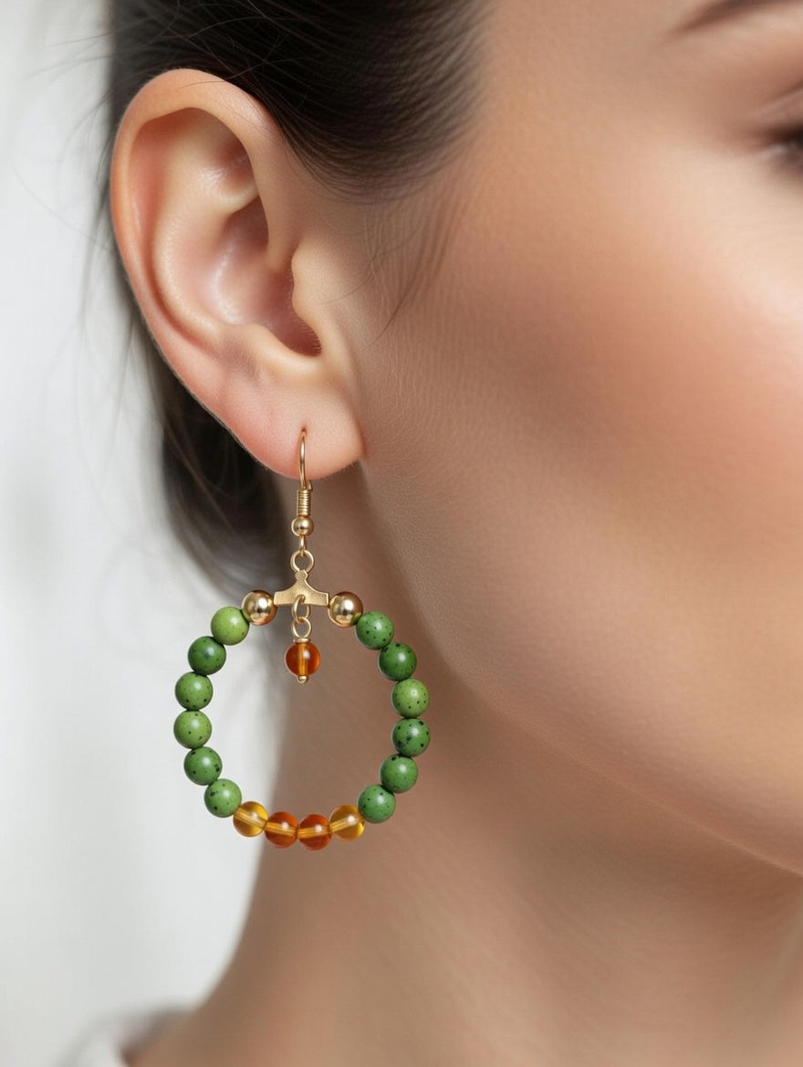 Créoles 40 mm Jade et Cornaline