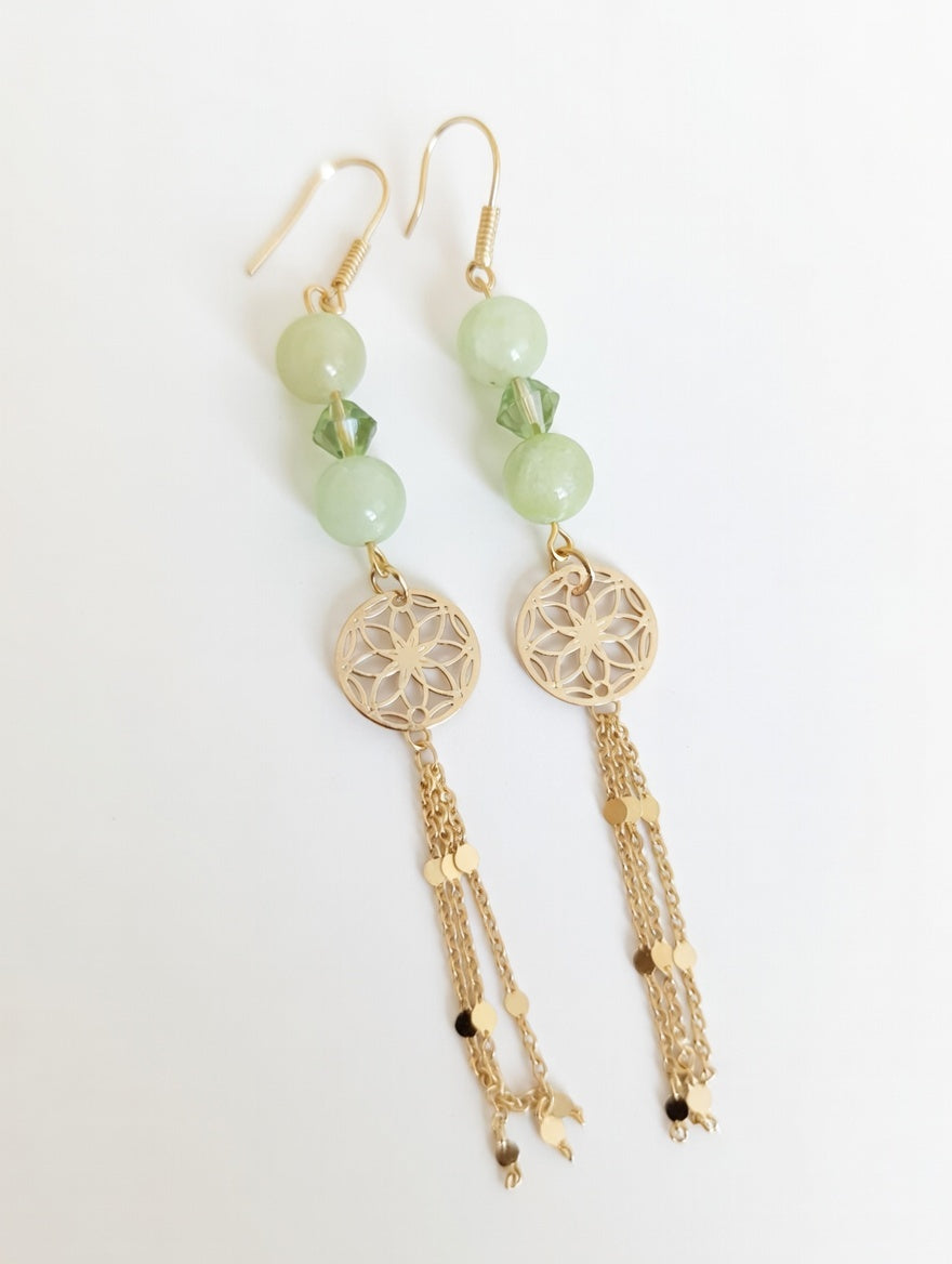 Boucles Calcite Verte et Swarovski