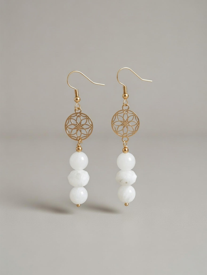 Boucles d'Oreilles Pendantes Pierre de Lune