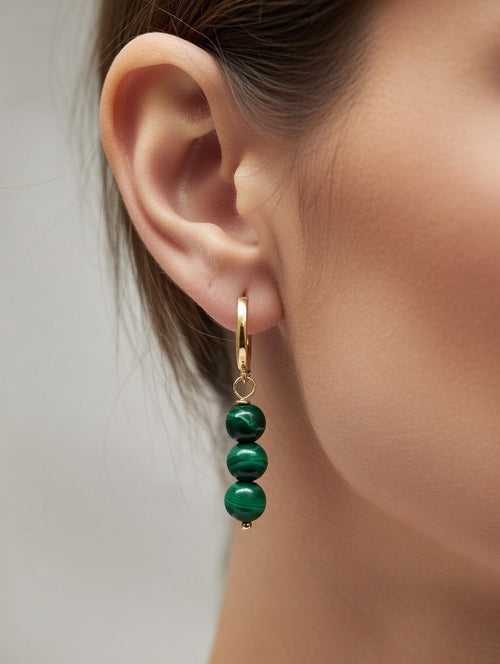 Boucles d'Oreilles Pendantes Malachite 6 mm