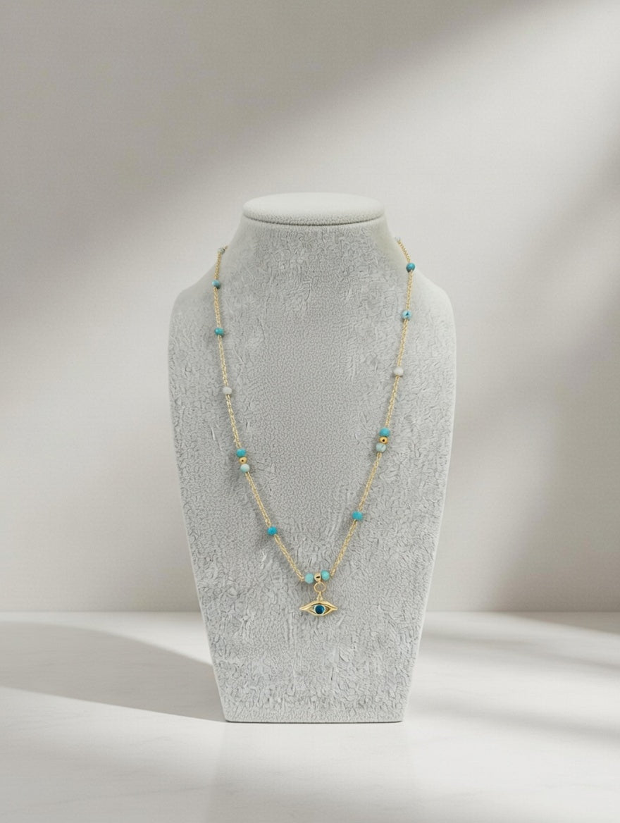 Collier Hémimorphite et Œil Turc - Sécurité et Transformation