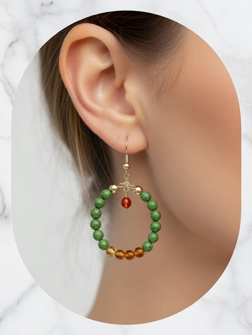 Créoles 40 mm Jade et Cornaline