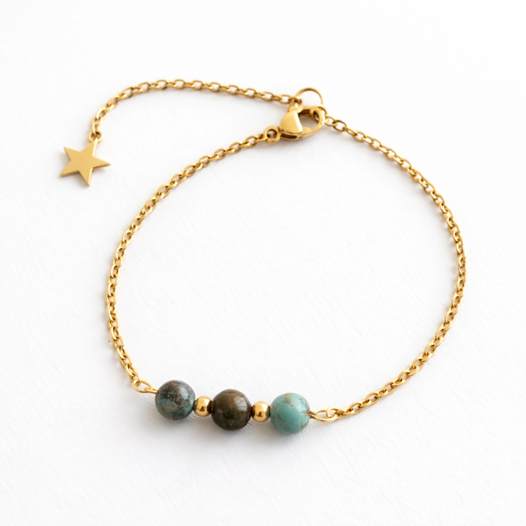 Bracelet en Turquoise Mixte avec Chaîne Dorée
