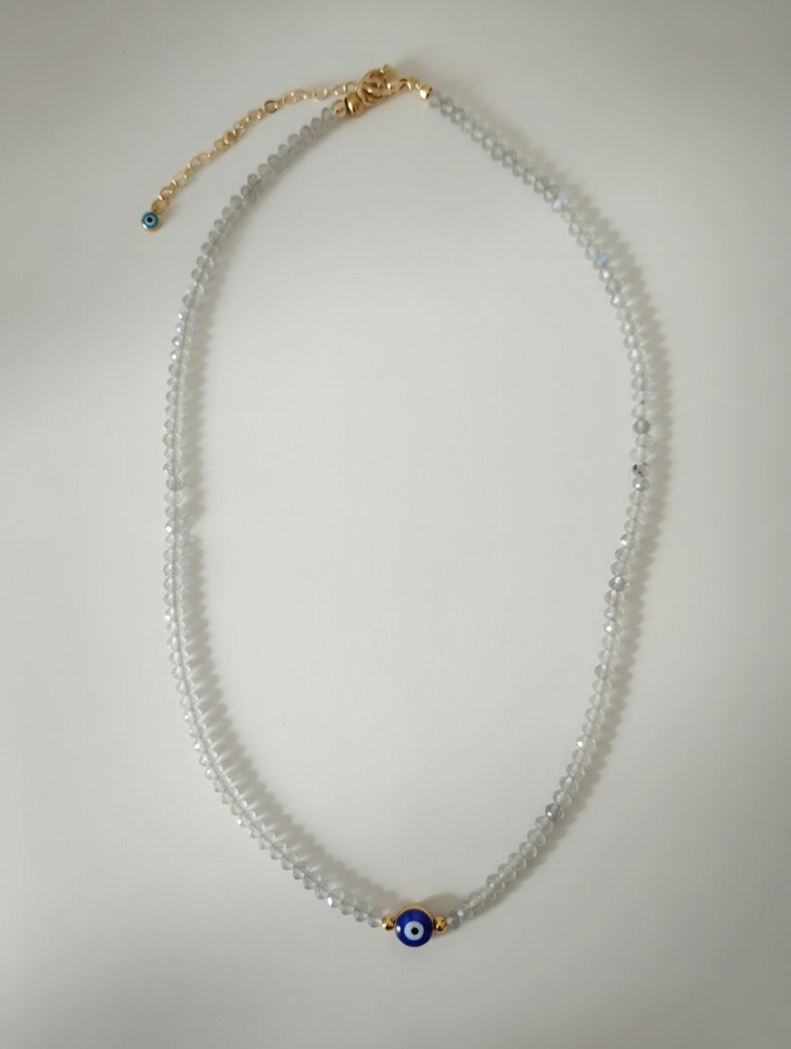 Collier Labradorite Facettée et Œil Turc - Protection Lumineuse