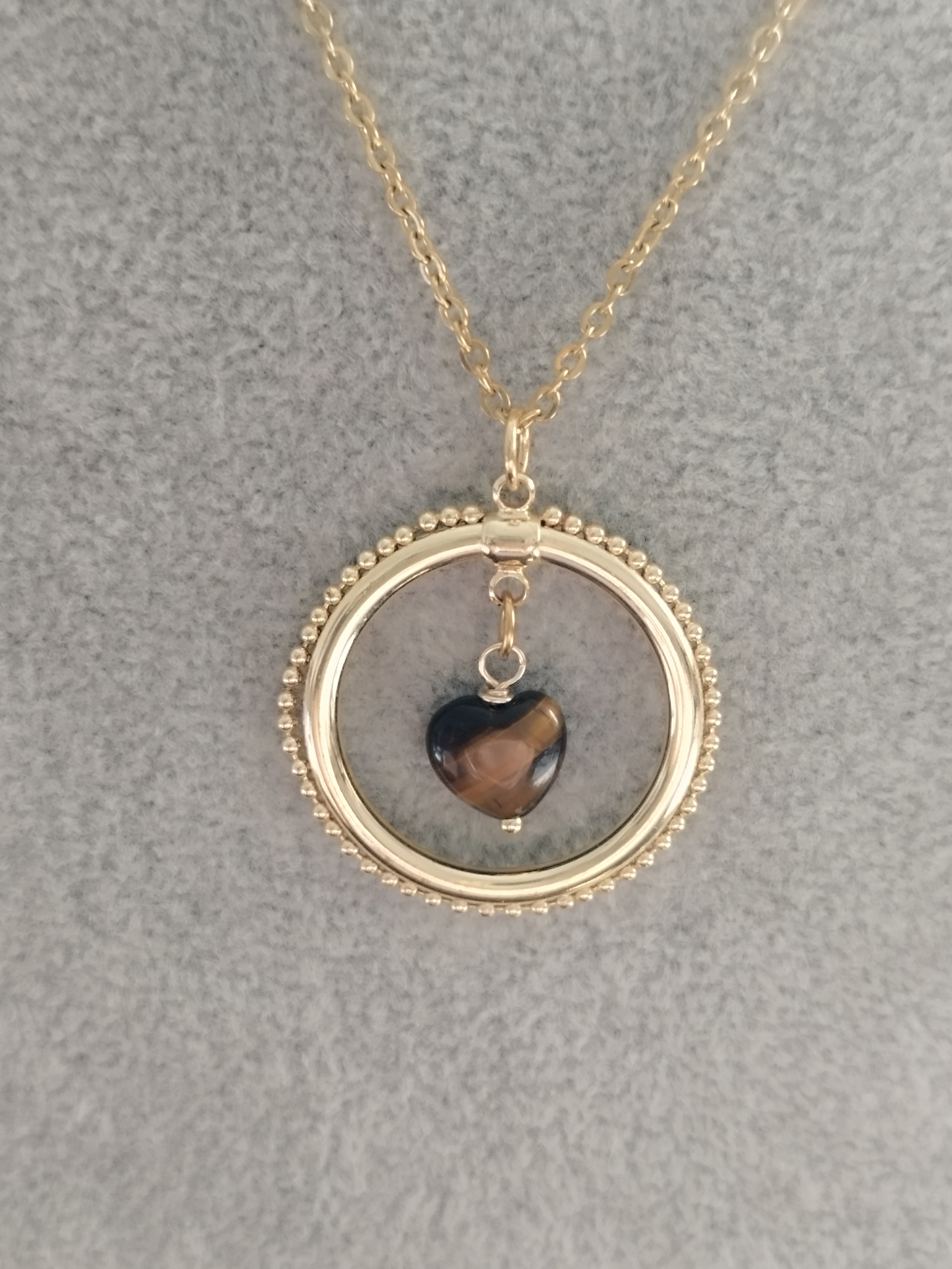 Collier Cœur Œil de Tigre - Force et Protection