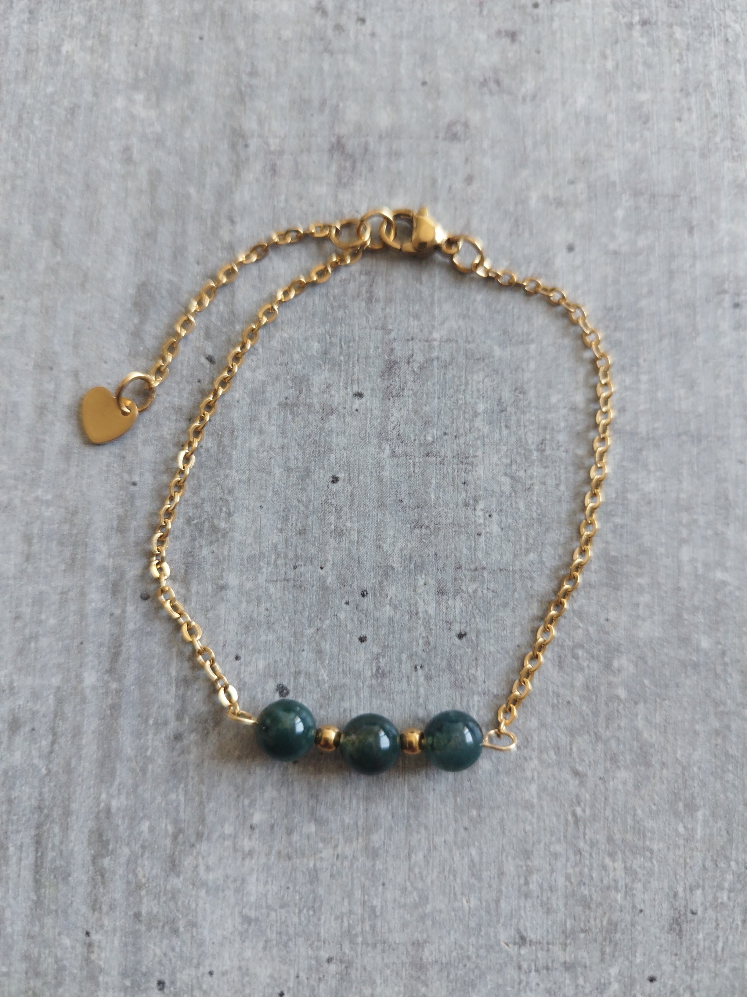 Bracelet en Agate Mousse avec Chaîne Dorée