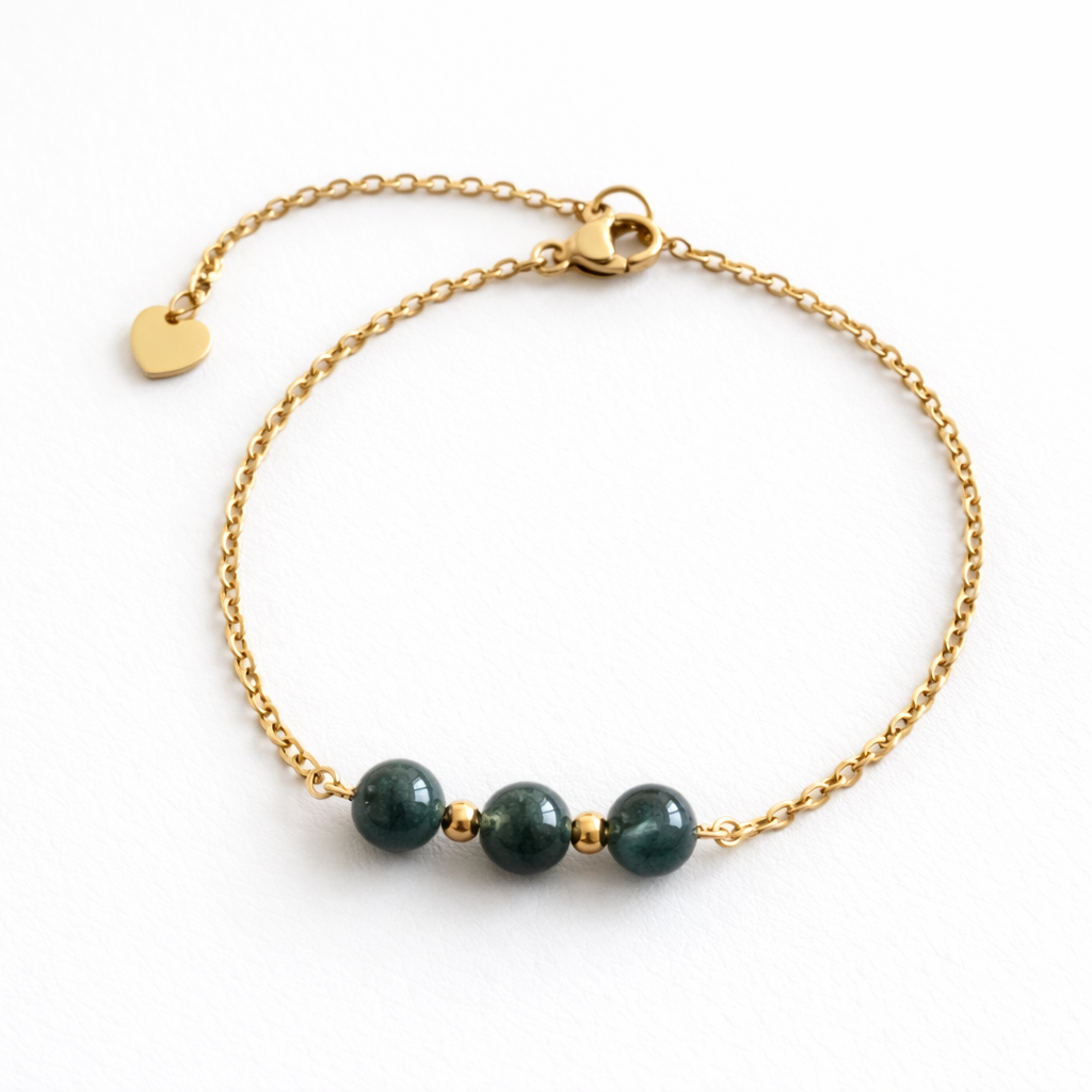 Bracelet en Agate Mousse avec Chaîne Dorée