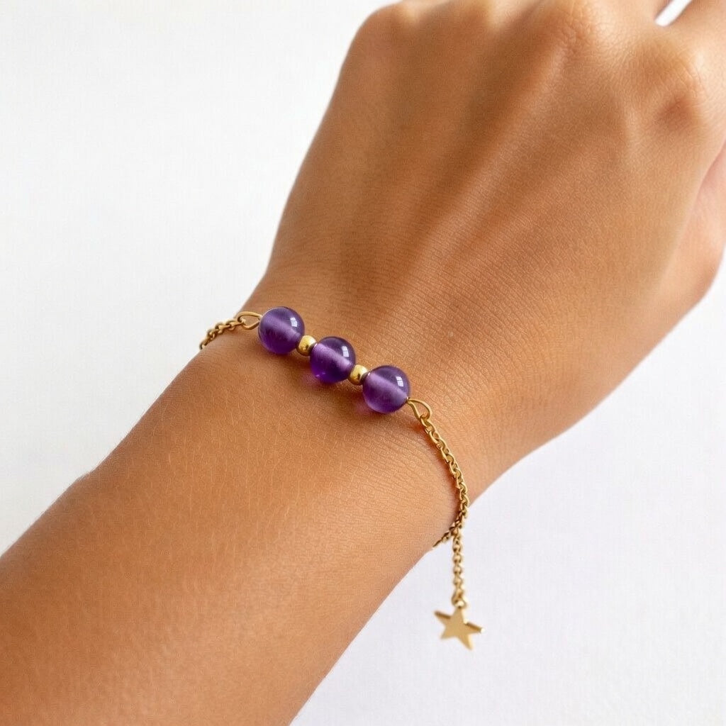 Bracelet en Améthyste avec Chaîne Dorée