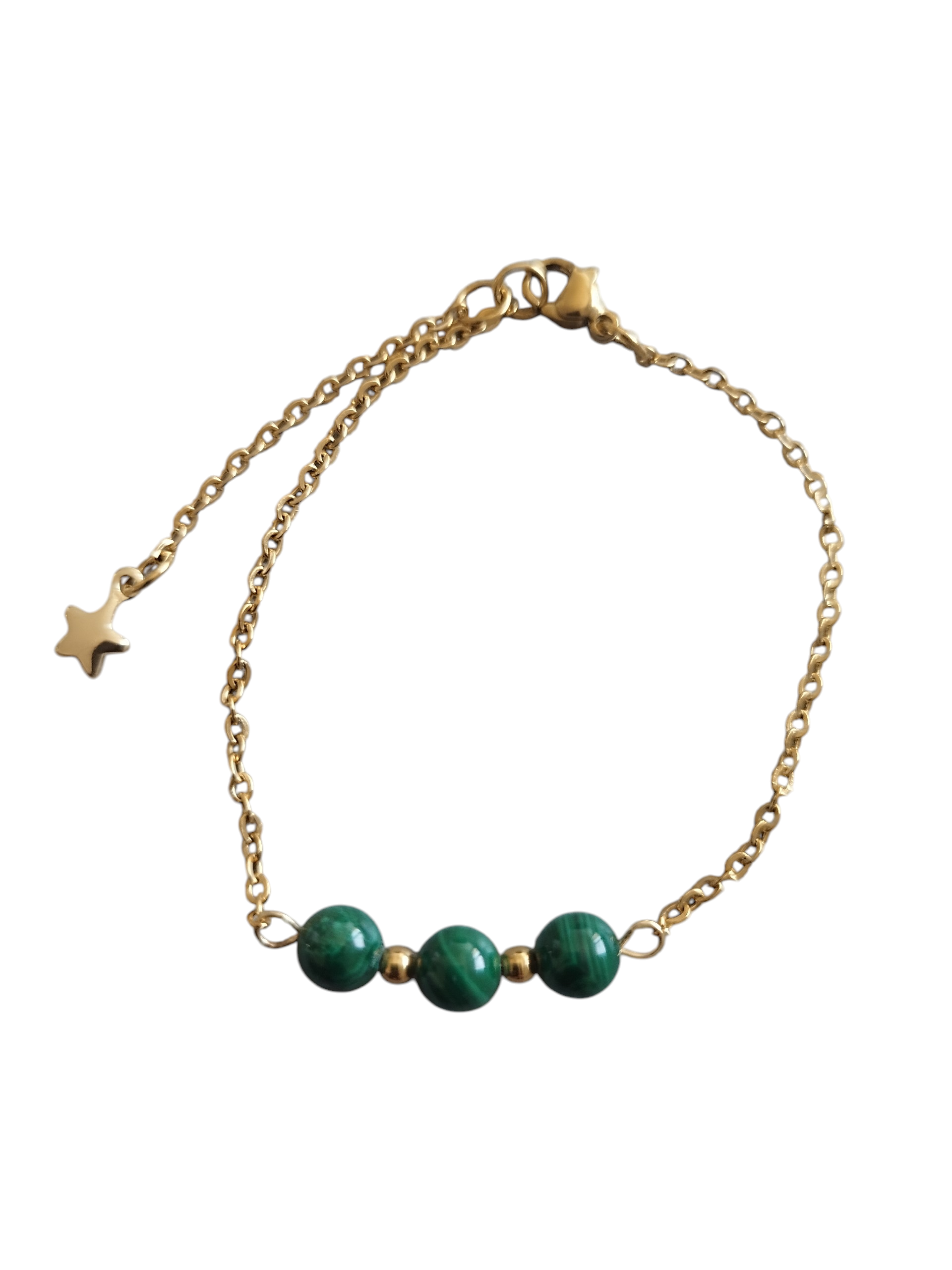 Bracelet en Malachite avec Chaîne Dorée