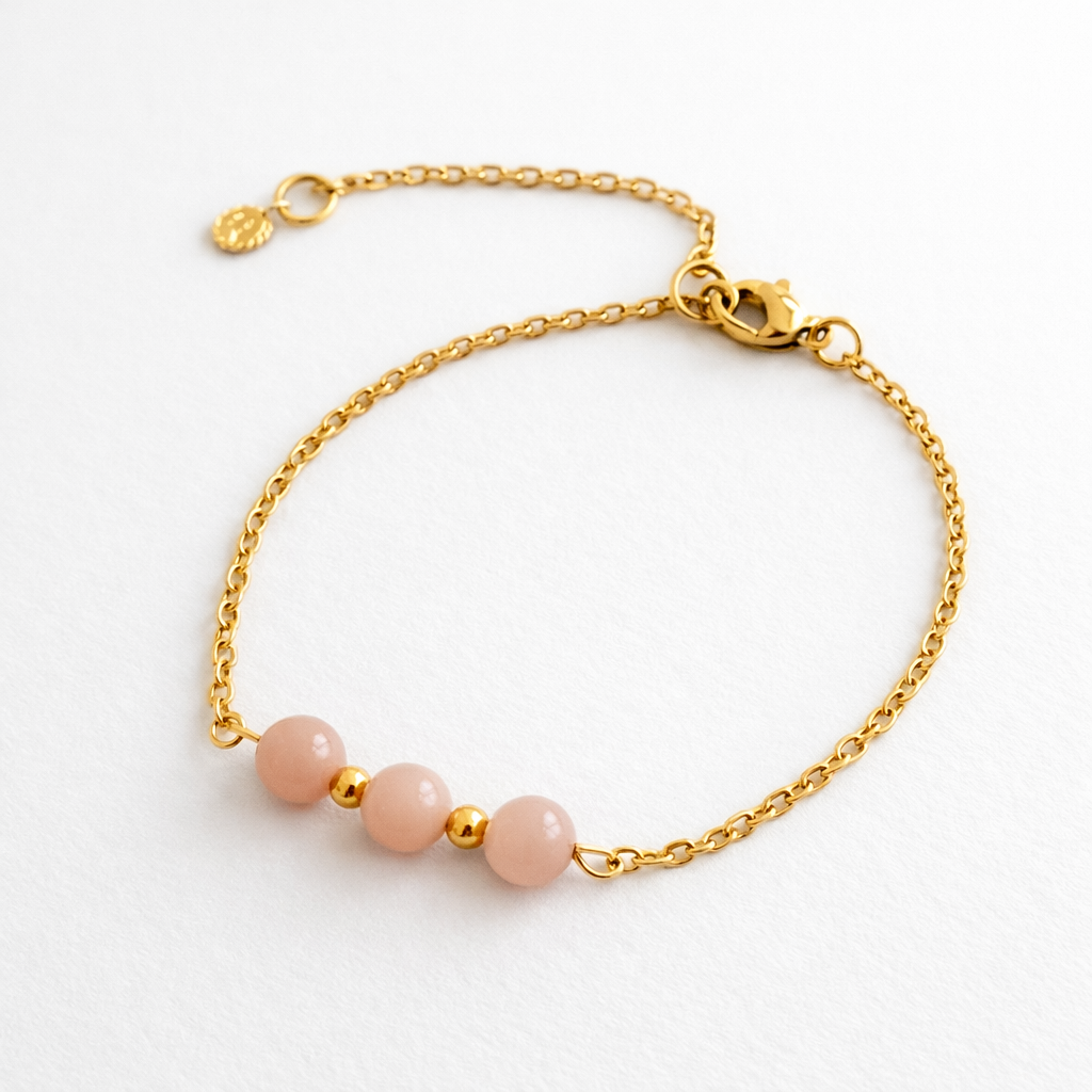 Bracelet en Pierre du Soleil avec Chaîne Dorée