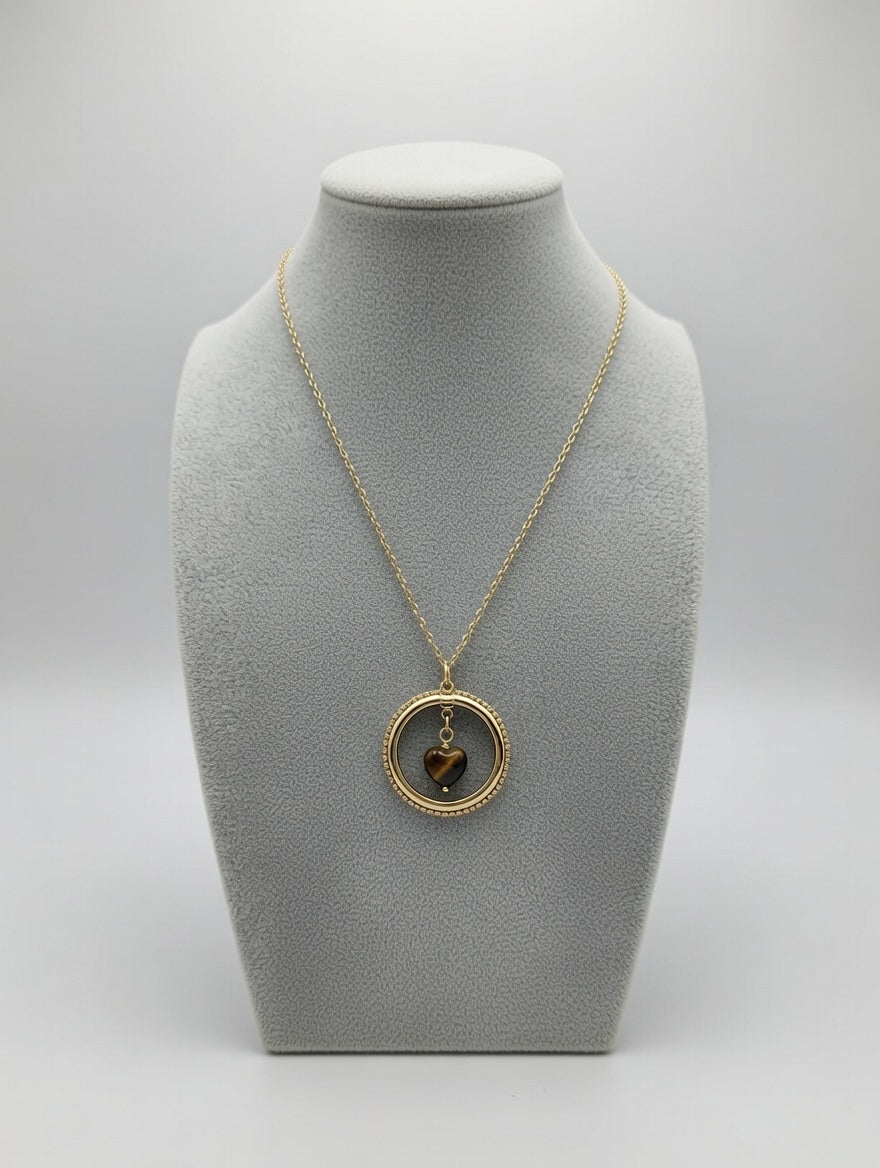 Collier Cœur Œil de Tigre - Force et Protection