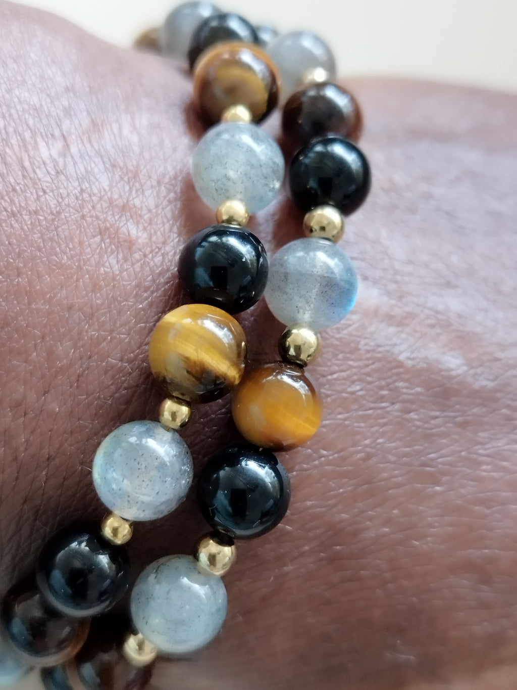 Bracelet Sentinelle - Tourmaline noire, Labradorite, Oeil de tigre