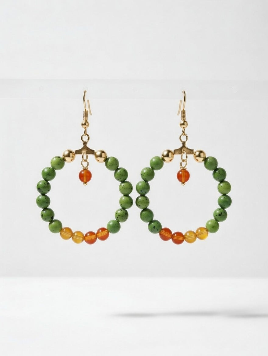 Créoles 40 mm Jade et Cornaline