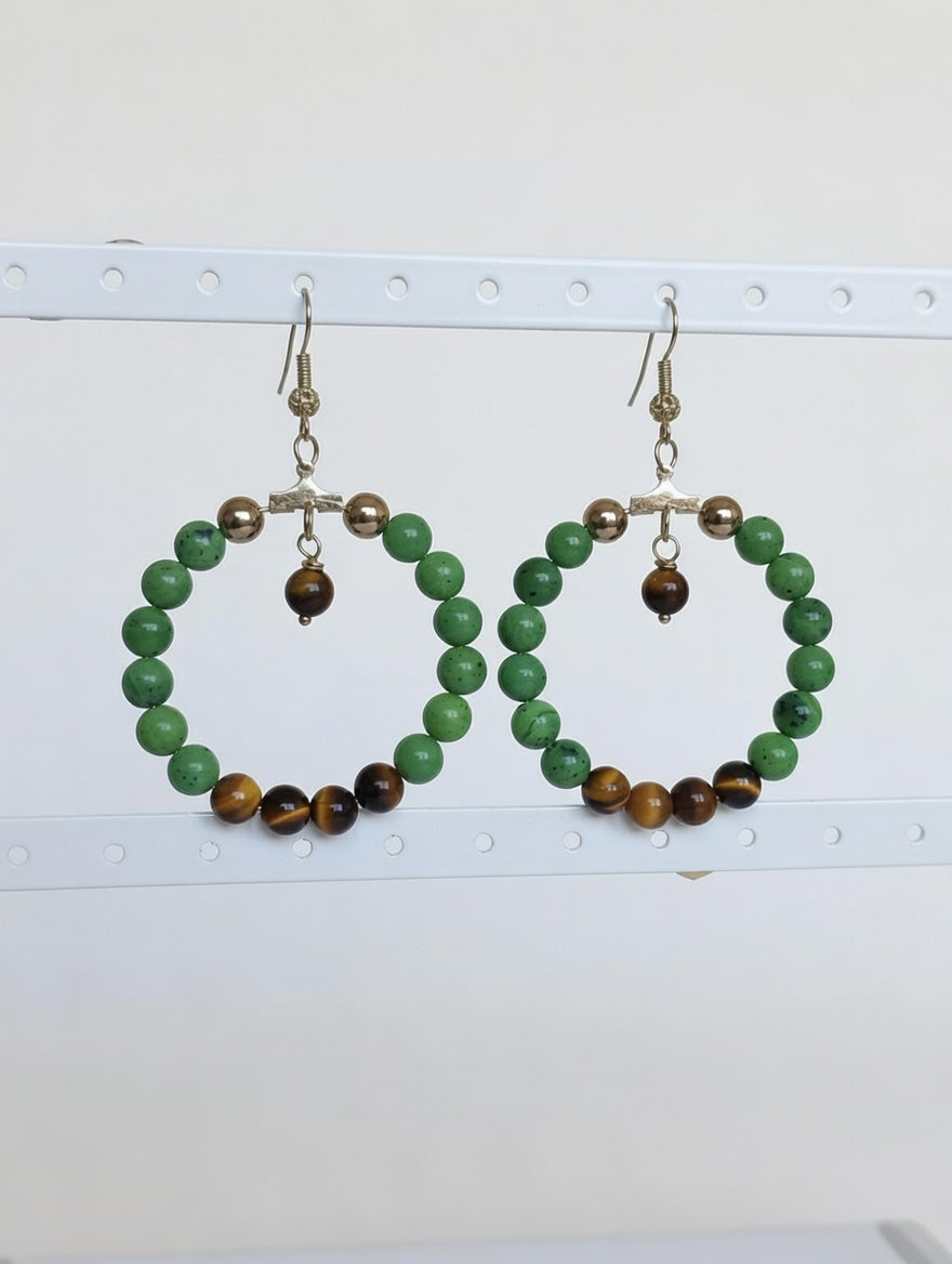 Créoles 40 mm Jade et Œil du Tigre