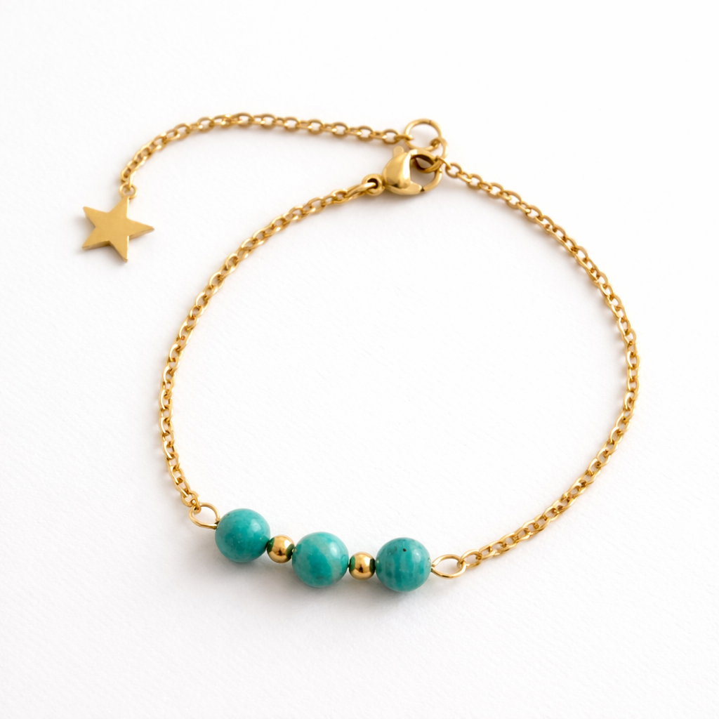 Bracelet en Amazonite avec Chaîne Dorée