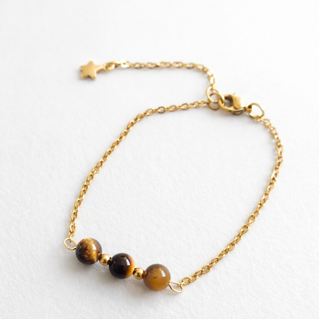 Bracelet en Œil de Tigre avec Chaîne Dorée
