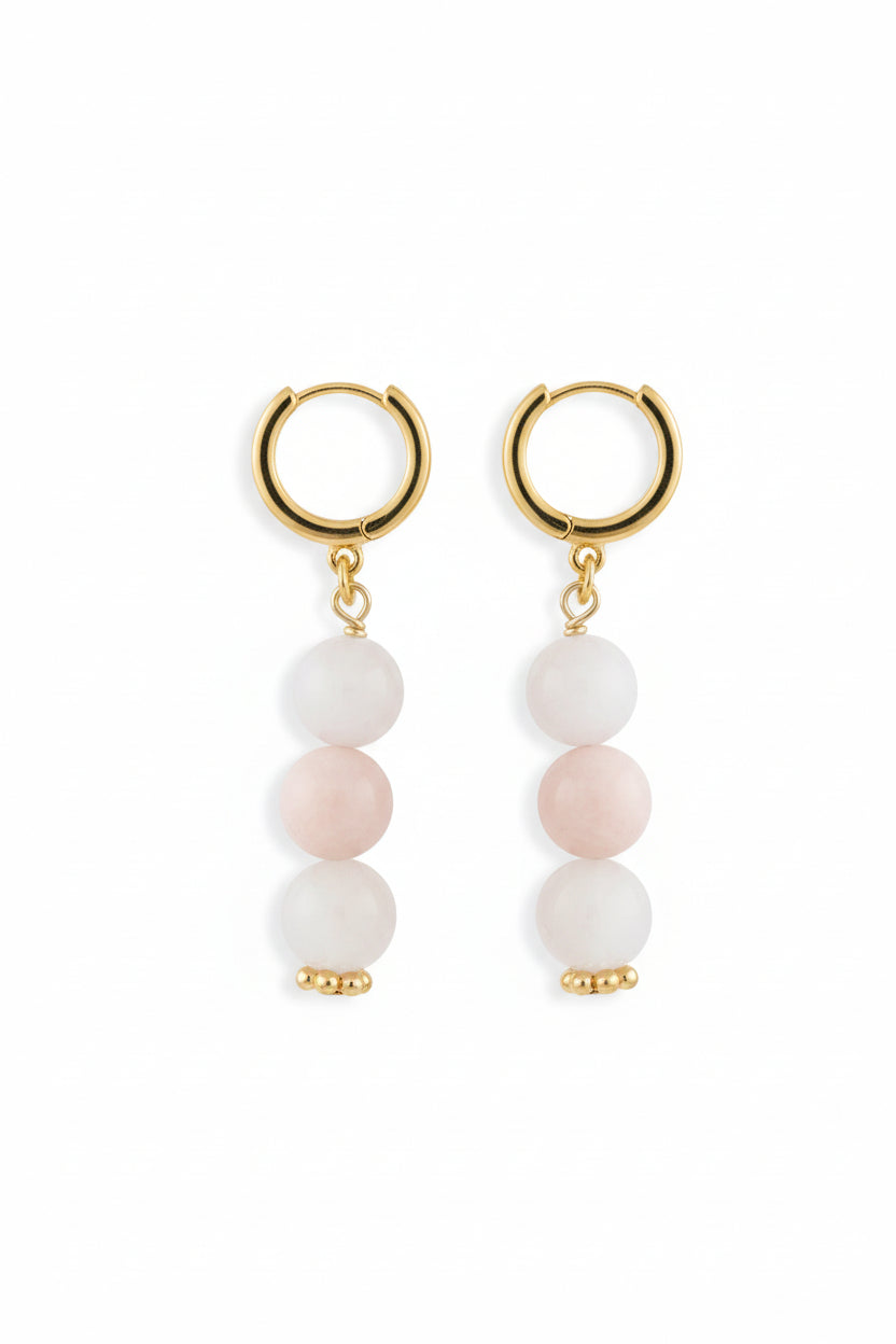 Boucles d'Oreilles Quartz Rose Morganite et Opale Rose