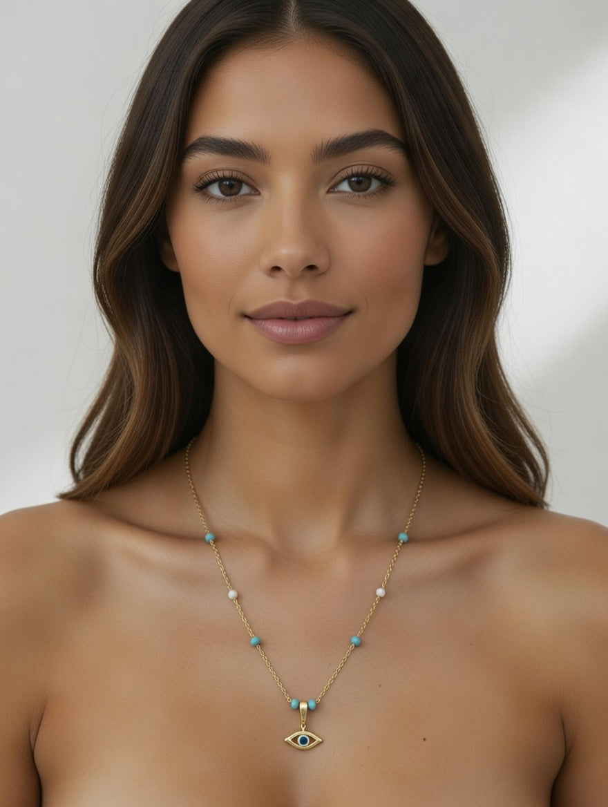 Collier Hémimorphite et Œil Turc - Sécurité et Transformation