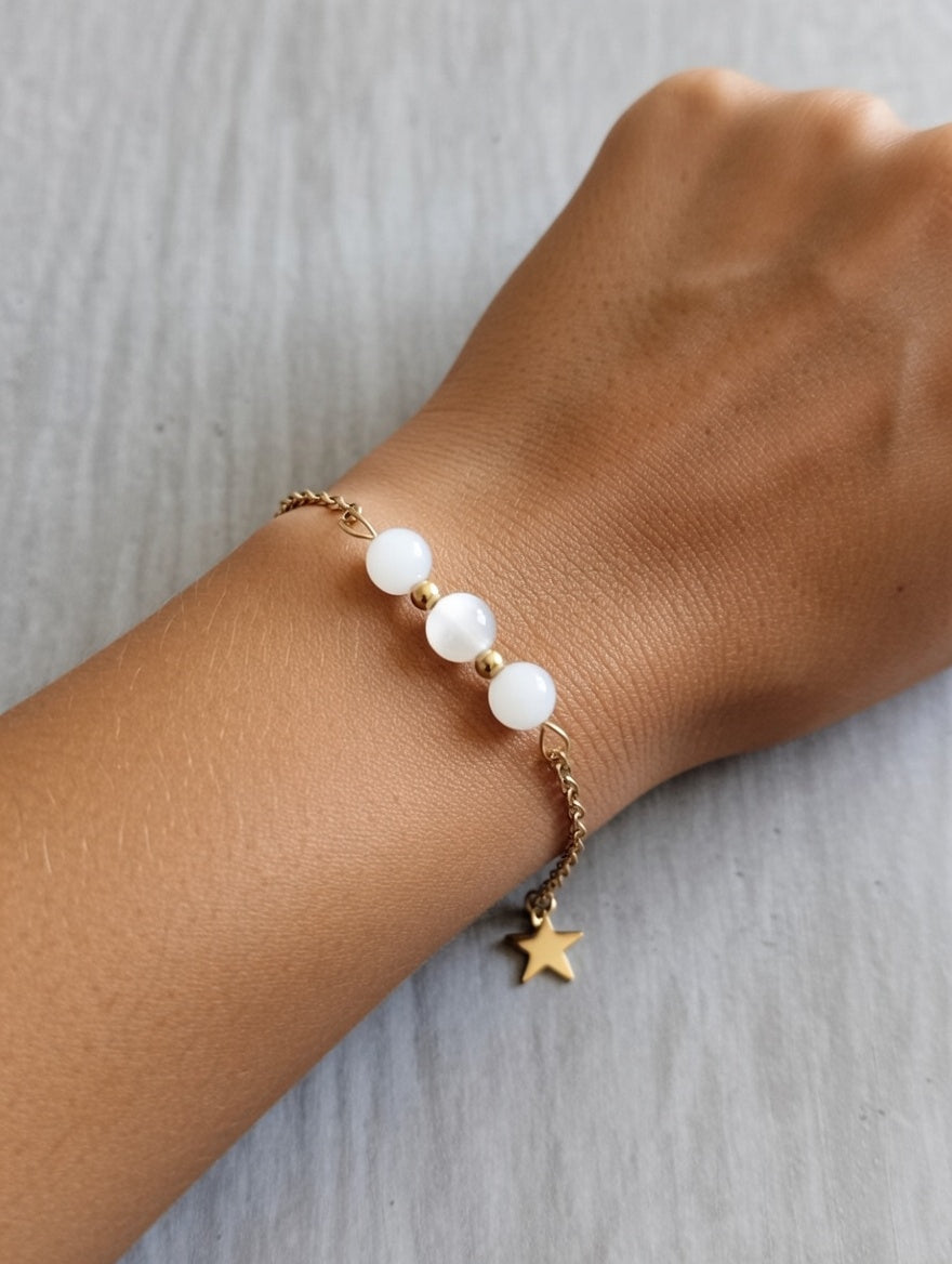 Bracelet en Sélénite avec Chaîne Dorée