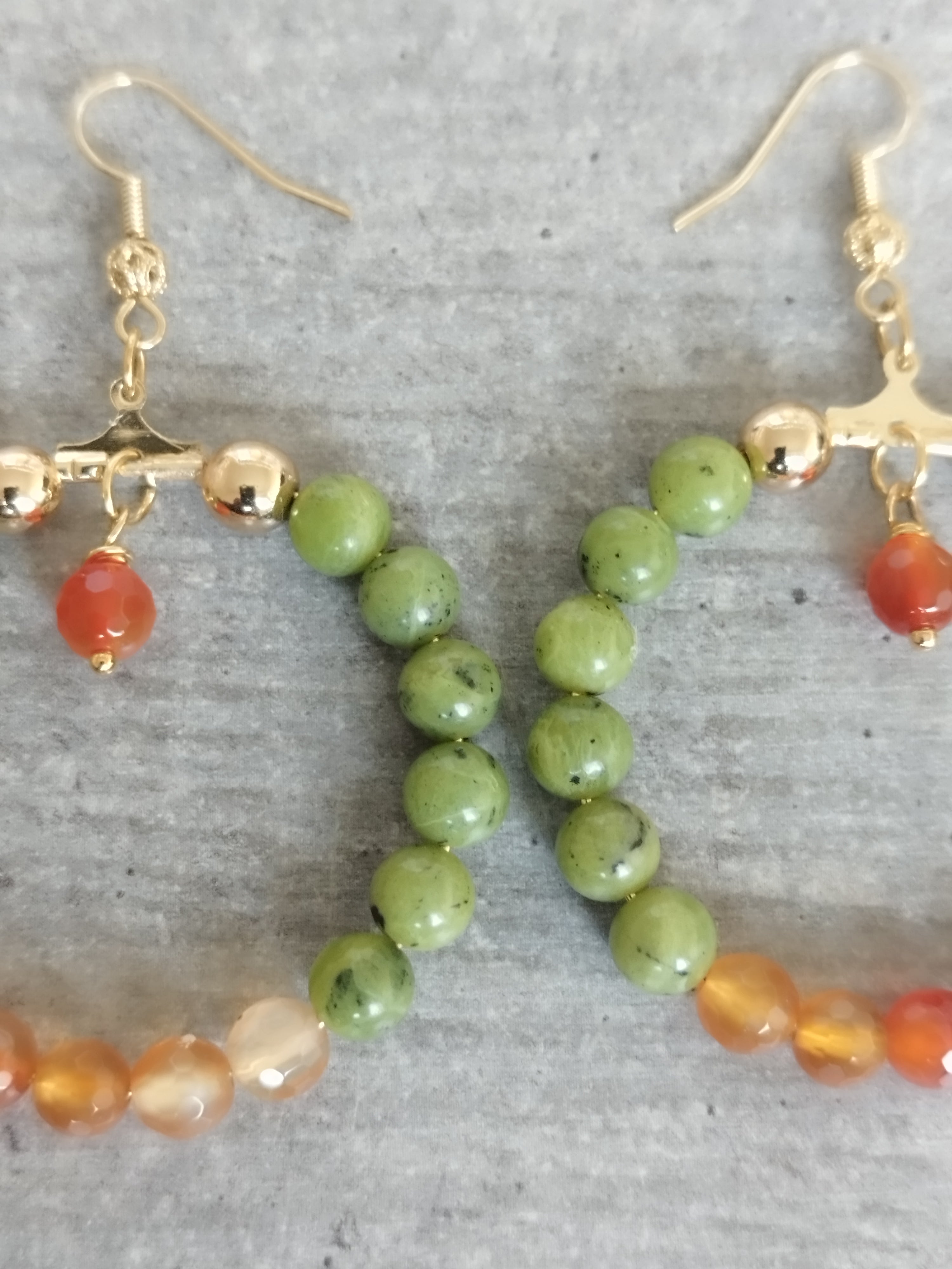 Créoles 40 mm Jade et Cornaline