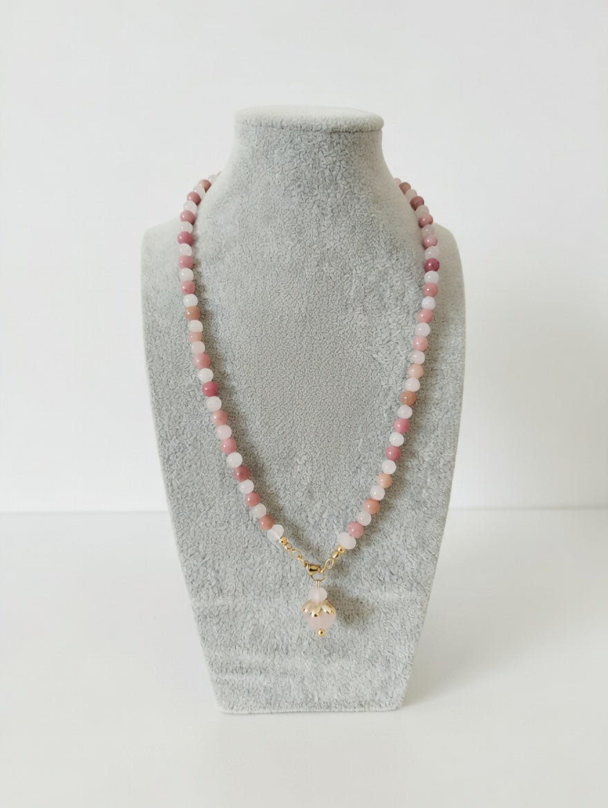 Collier Quartz Rose et Rhodonite