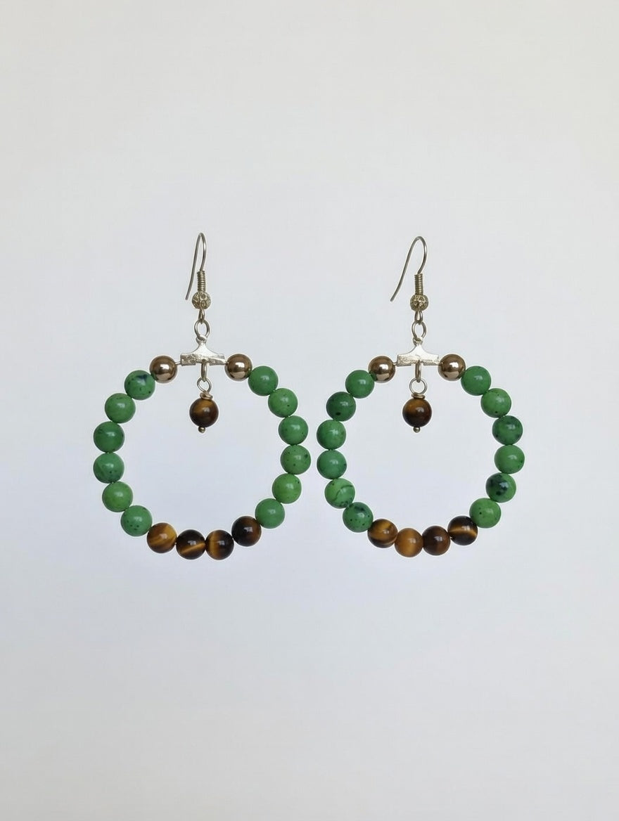 Créoles 40 mm Jade et Œil du Tigre