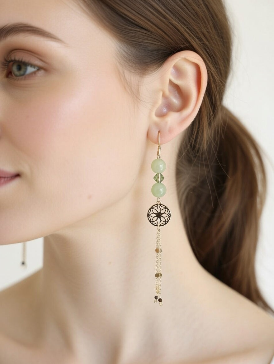 Boucles Calcite Verte et Swarovski