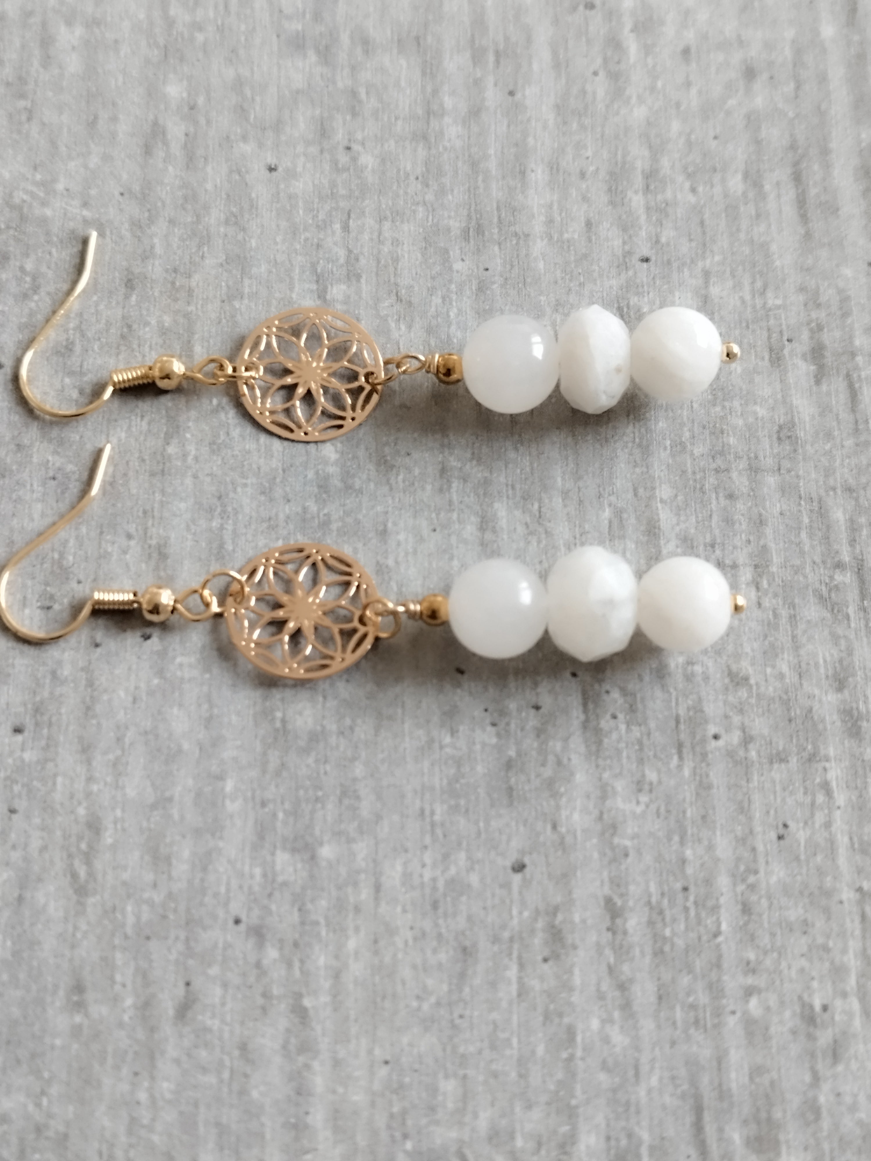 Boucles d'Oreilles Pendantes Pierre de Lune