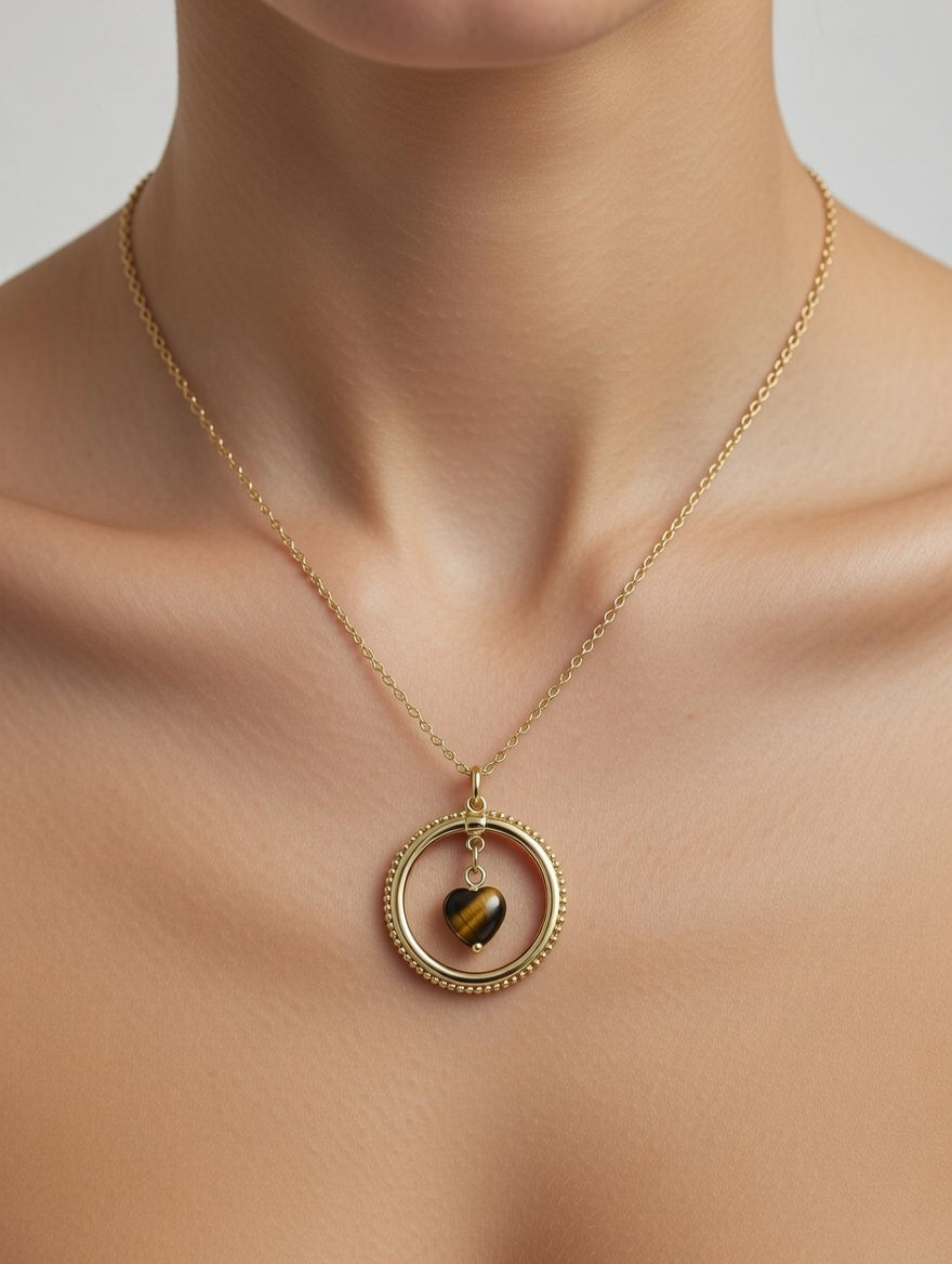 Collier Cœur Œil de Tigre - Force et Protection