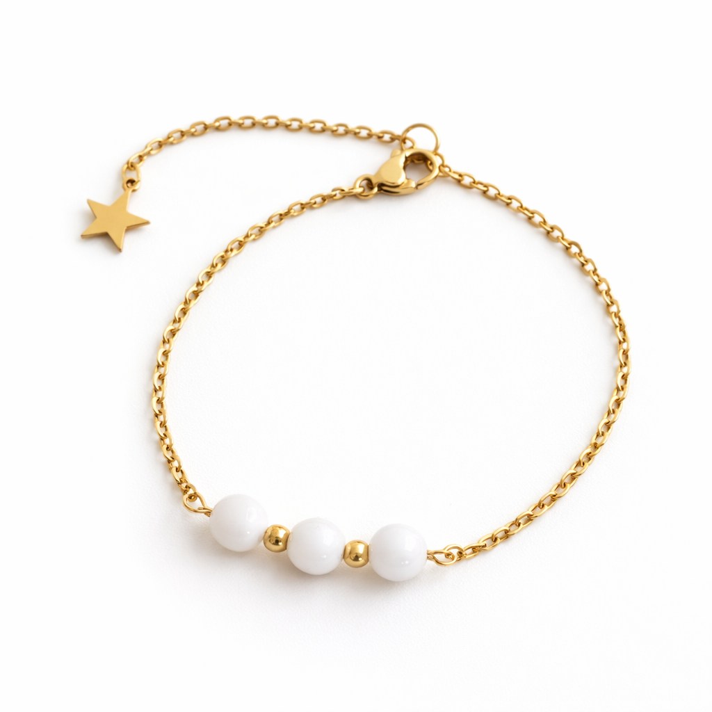 Bracelet en Pierre de Lune avec Chaîne Dorée