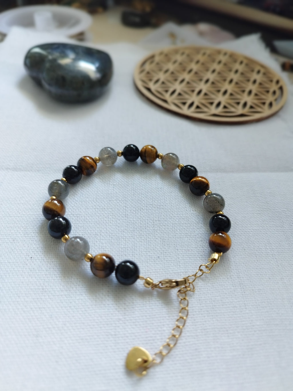 Bracelet Sentinelle - Tourmaline noire, Labradorite, Oeil de tigre