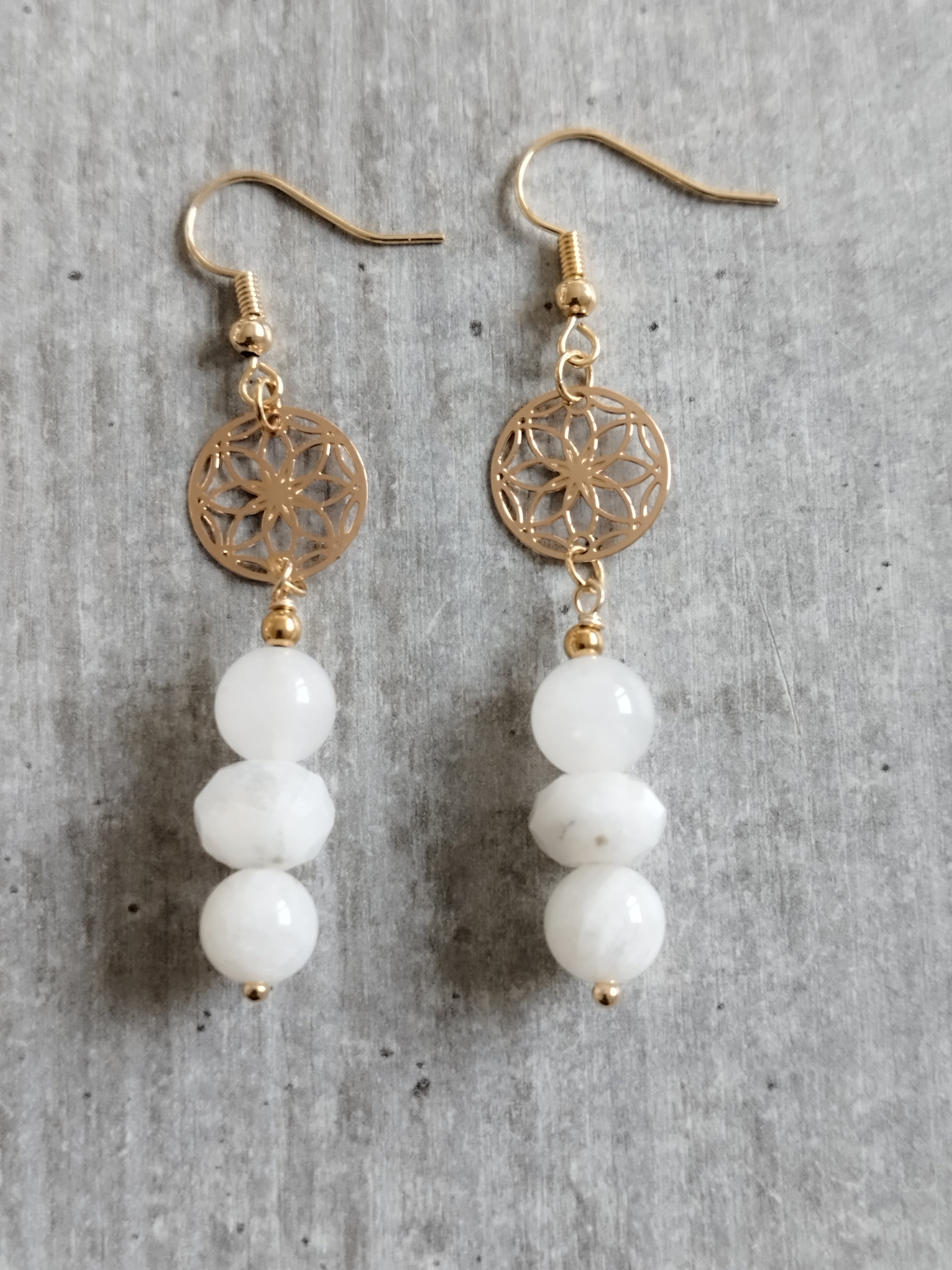 Boucles d'Oreilles Pendantes Pierre de Lune