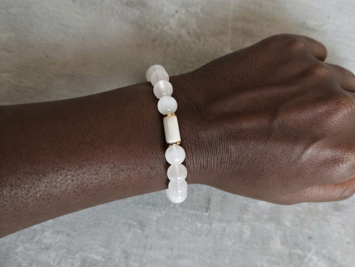 Bracelet Quartz Rose et Opale Rose - Douceur du Cœur