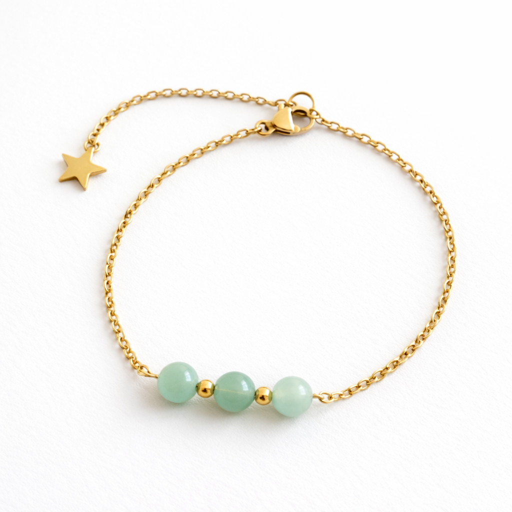 Bracelet en Aventurine Verte avec Chaîne Dorée