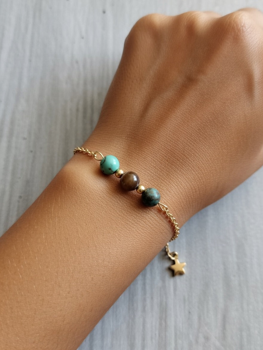 Bracelet en Turquoise Mixte avec Chaîne Dorée