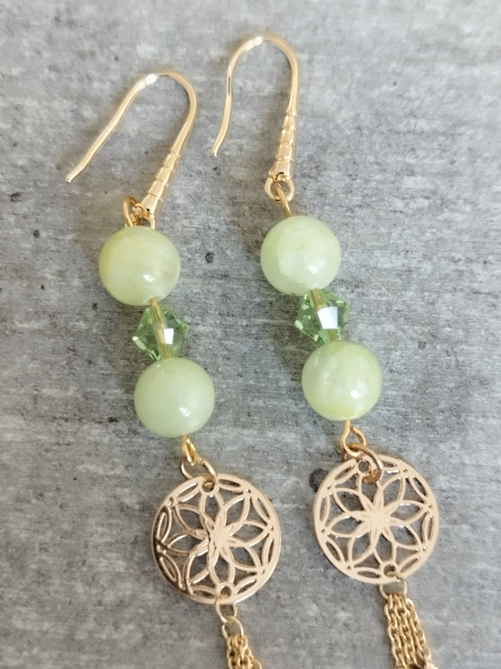 Boucles Calcite Verte et Swarovski