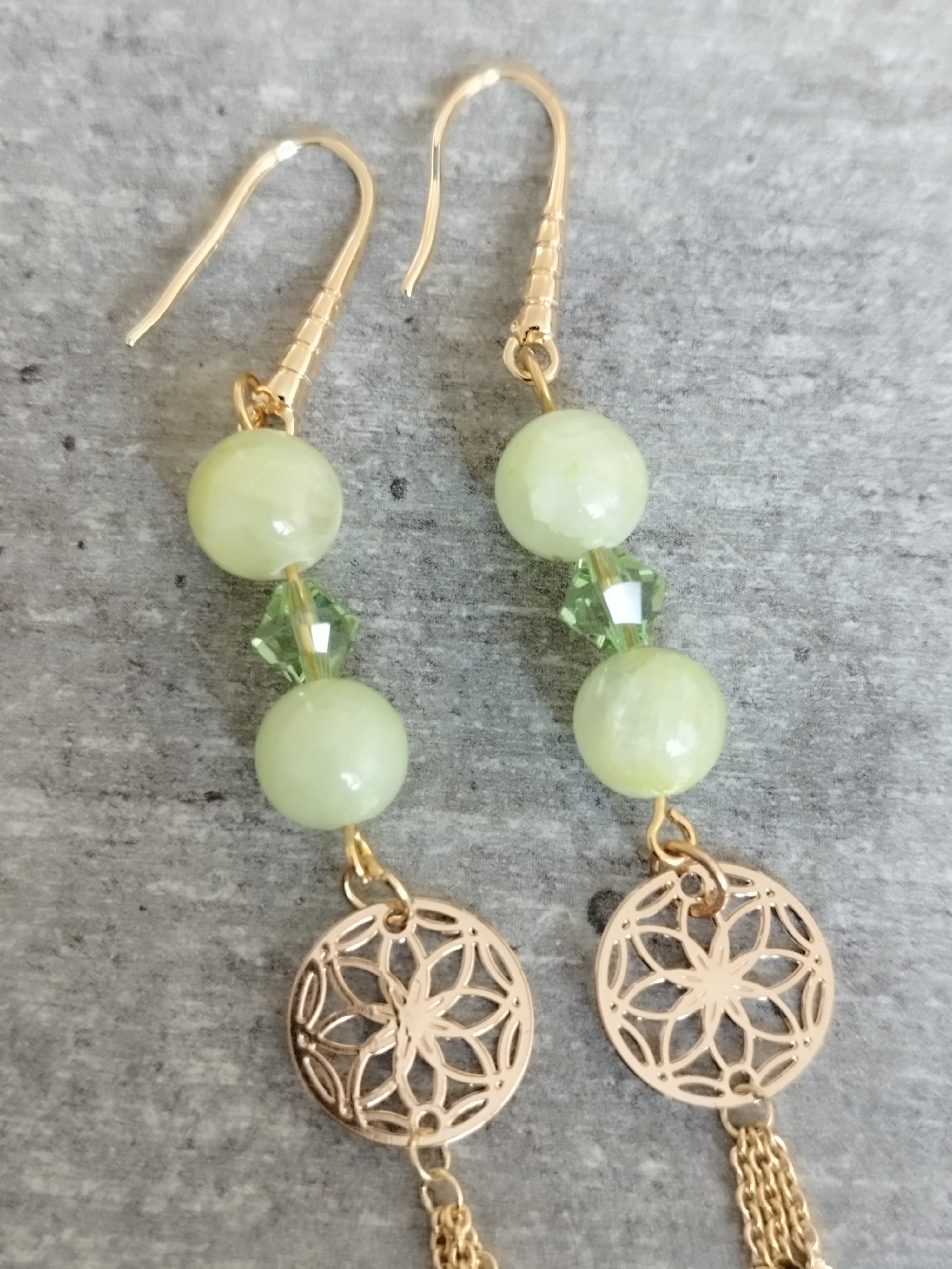 Boucles Calcite Verte et Swarovski