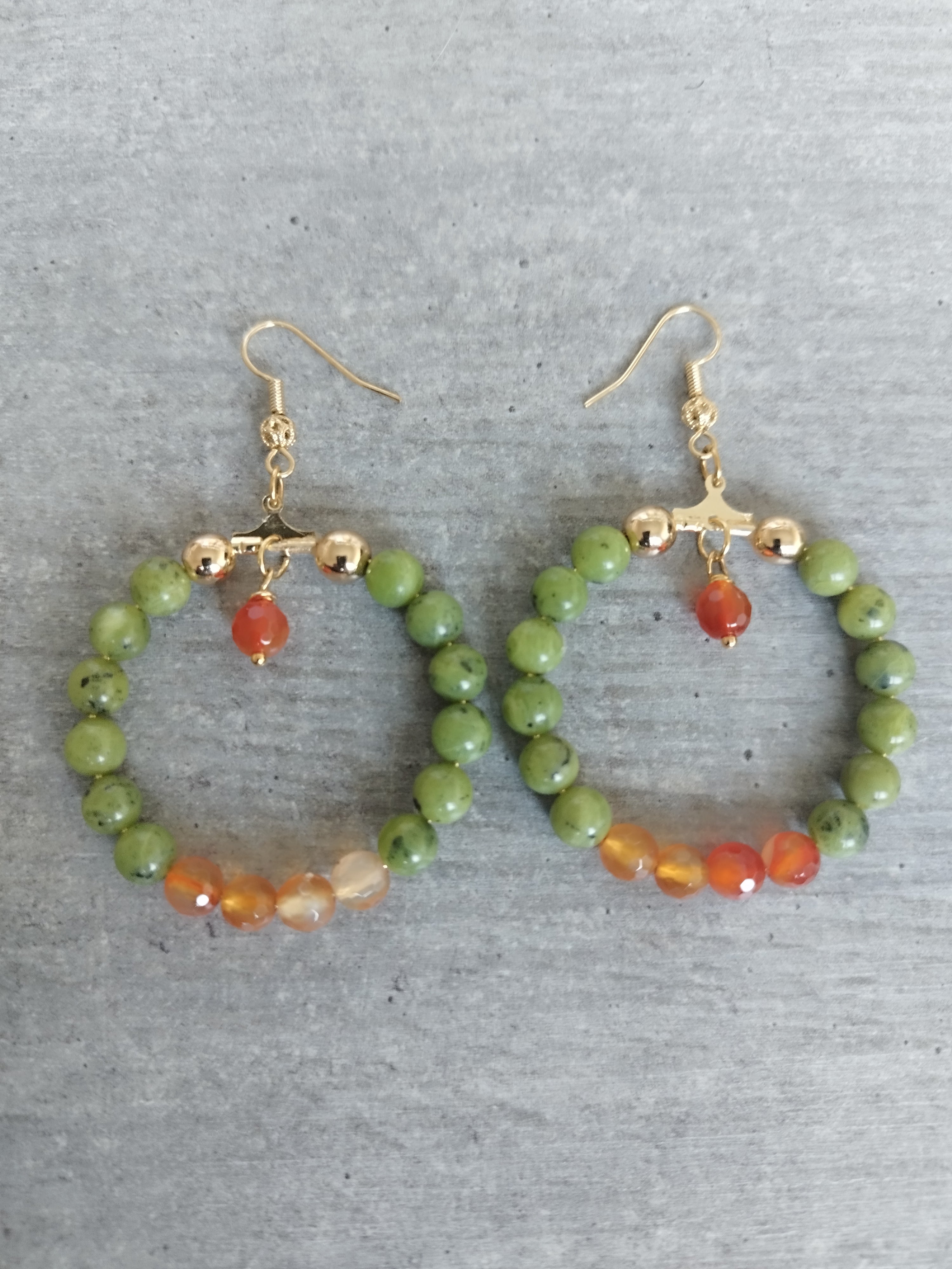 Créoles 40 mm Jade et Cornaline