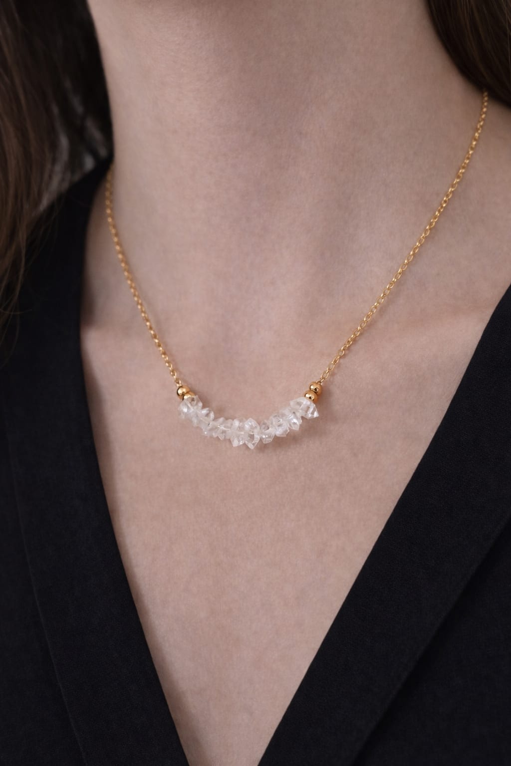 Collier Diamant d'Herkimer et Cristal de Roche